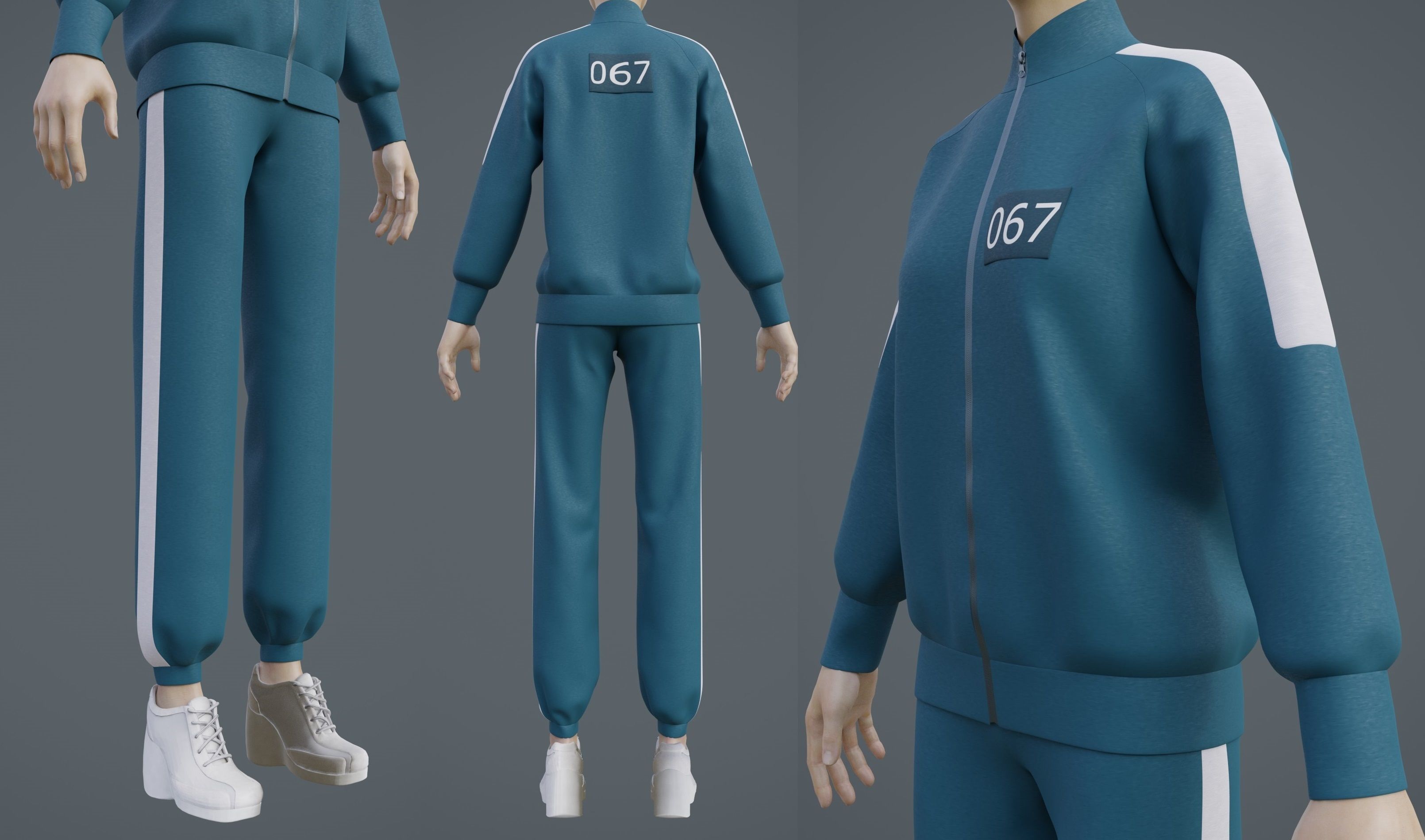 Squid Game Players Uniform - 067 Female Tracksuit Costume 3D model_18