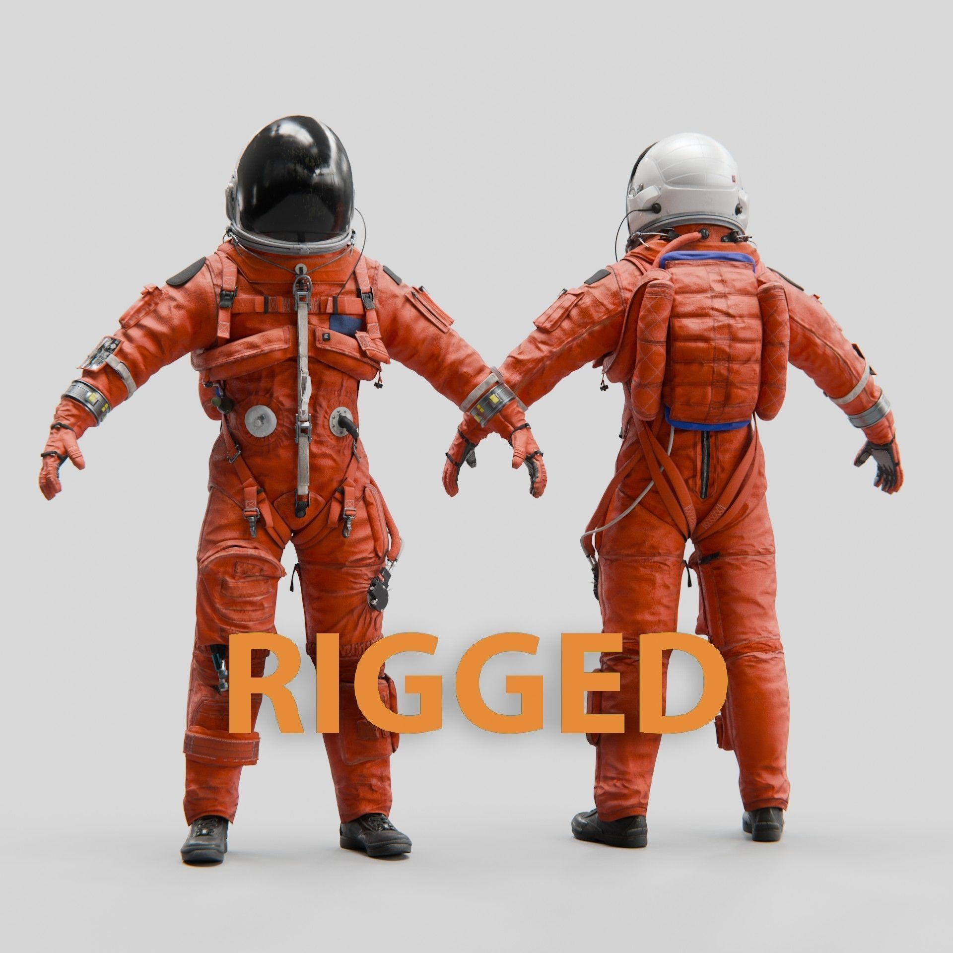 Orange ACES Spacesuit Rigged Low-poly 3D model_0