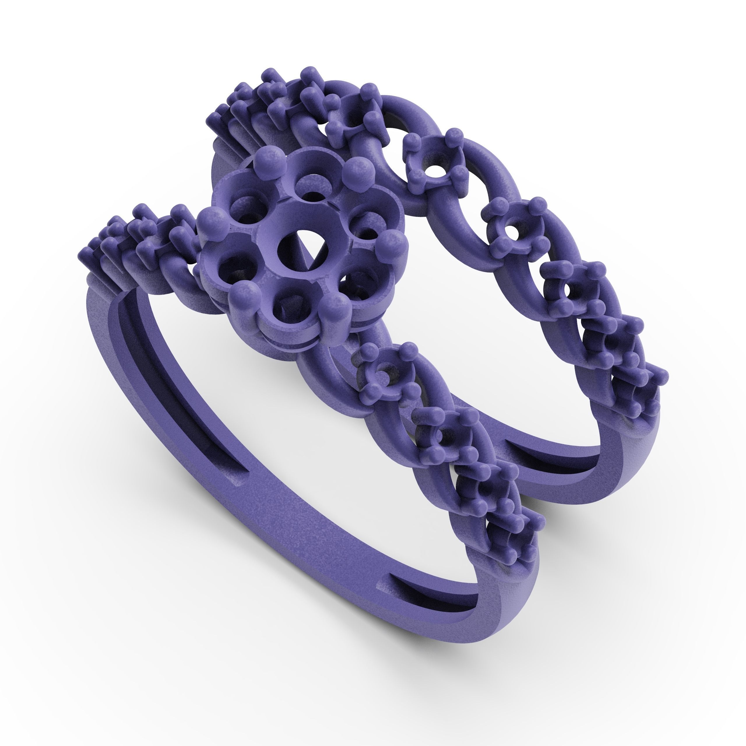 solitaire two rose gold ring set with diamonds 3D print model_4