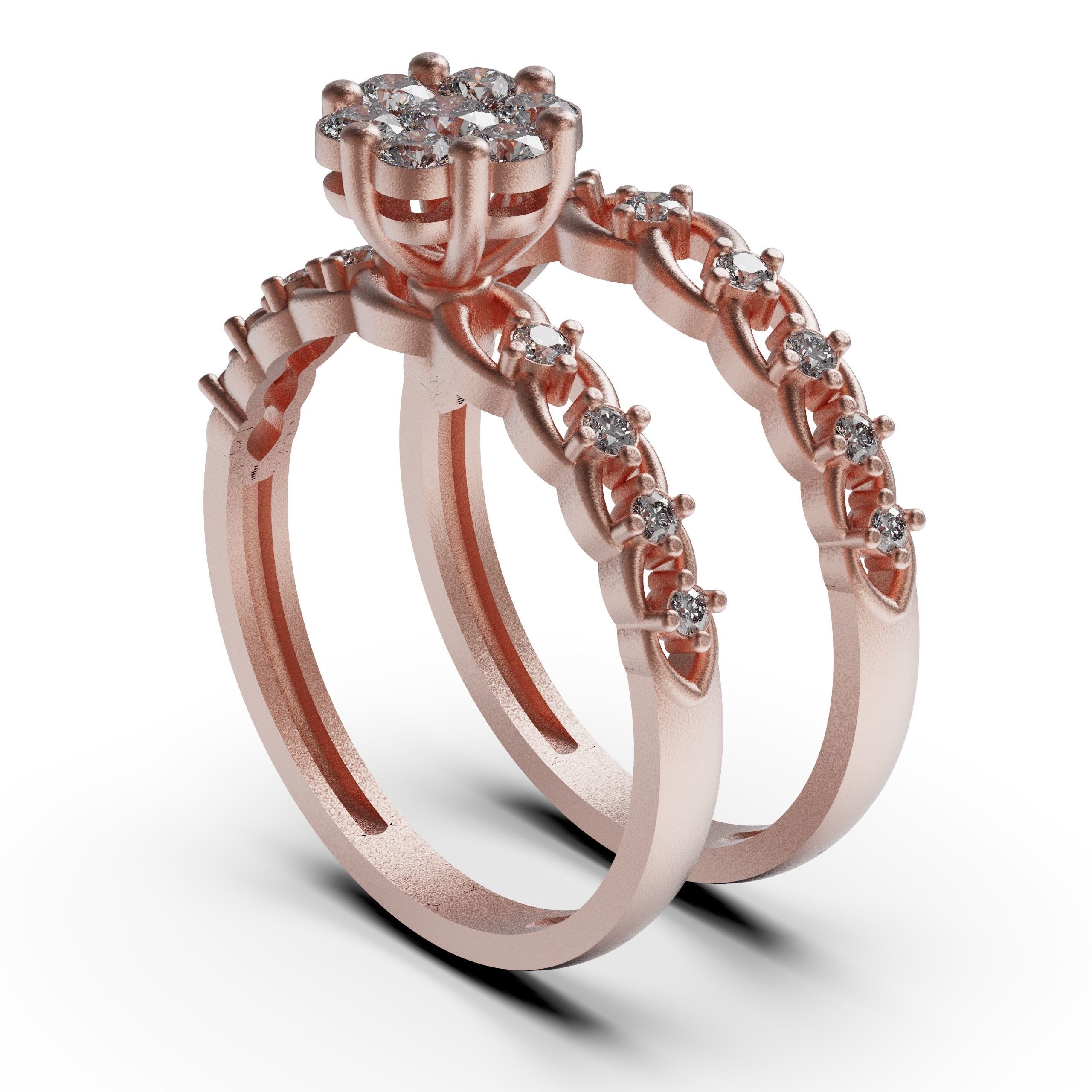 solitaire two rose gold ring set with diamonds 3D print model_2