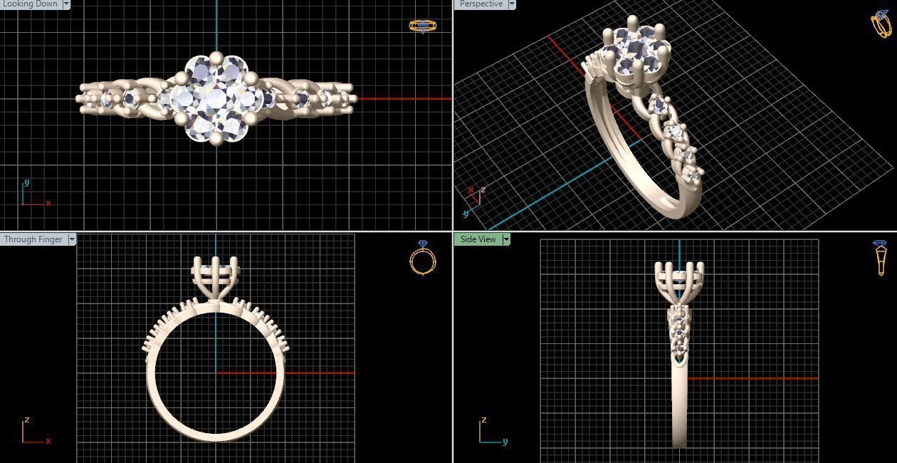 solitaire two rose gold ring set with diamonds 3D print model_21