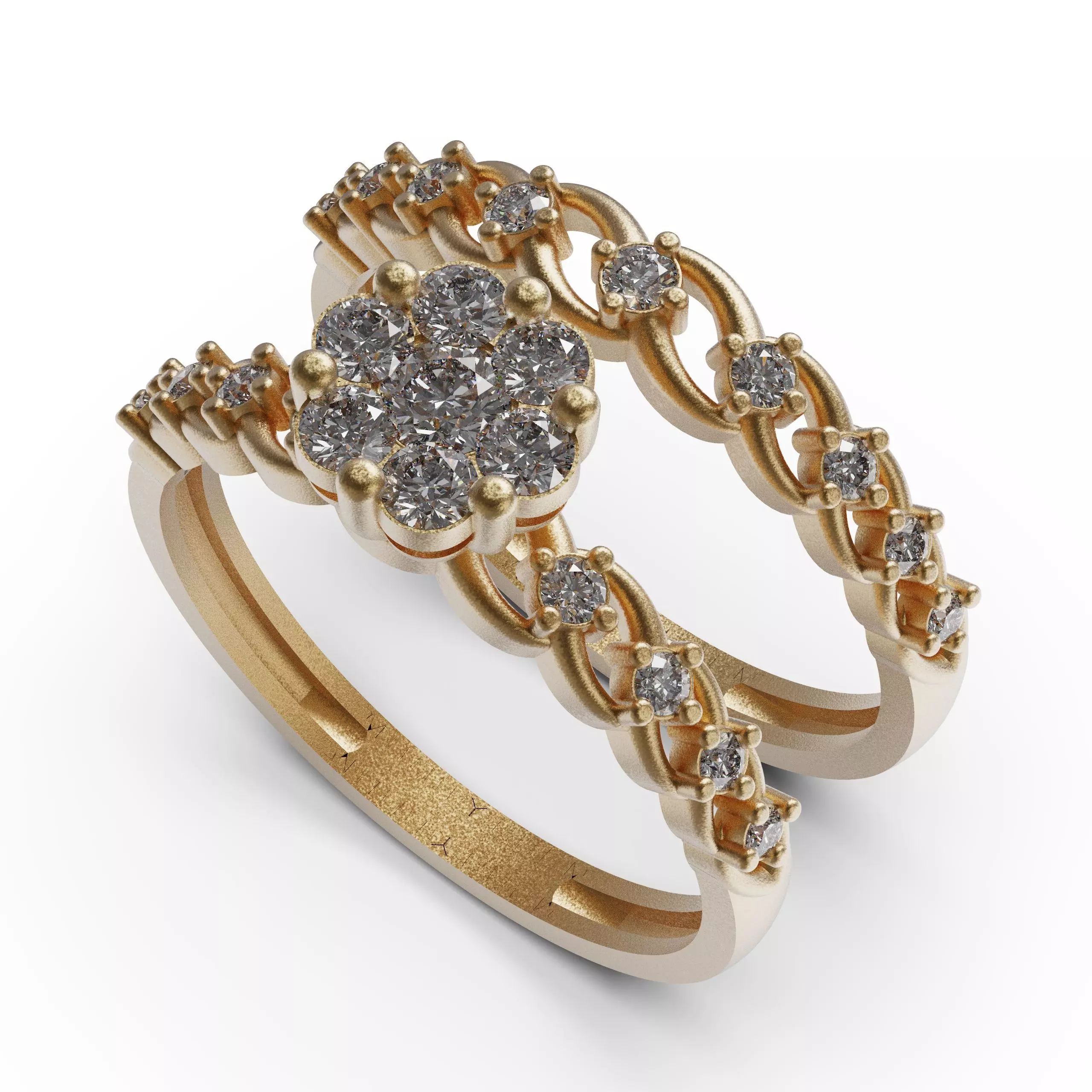 solitaire two rose gold ring set with diamonds 3D print model_0