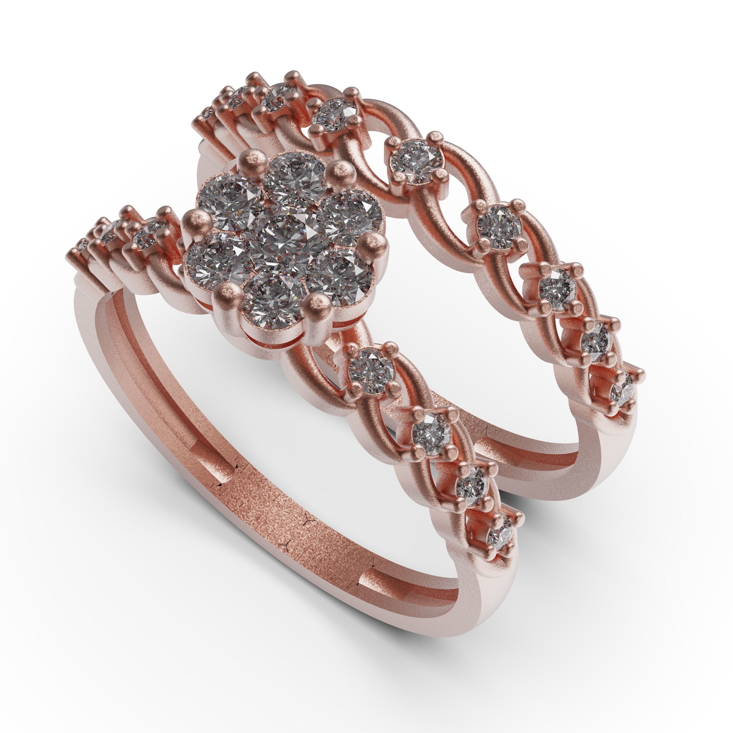 solitaire two rose gold ring set with diamonds 3D print model_1