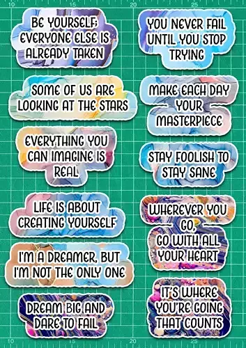 3D inspirational quotes stickers with textures decals