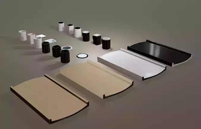 Trays with coffee cups tea cups and saucers Low-poly 3D model