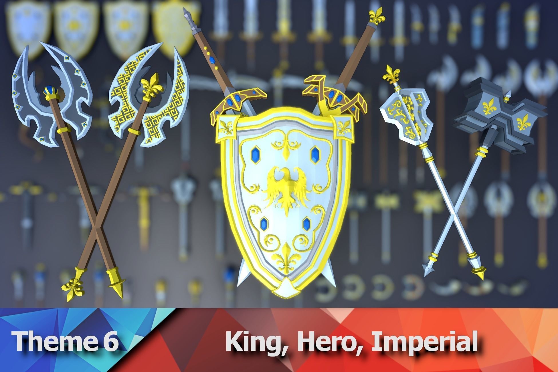 900 Low Poly Fantasy RPG Weapons - Ultimate 3D Pack Low-poly 3D model_8