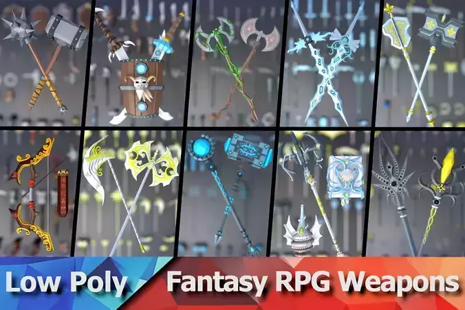 900 Low Poly Fantasy RPG Weapons - Ultimate 3D Pack Low-poly 3D model