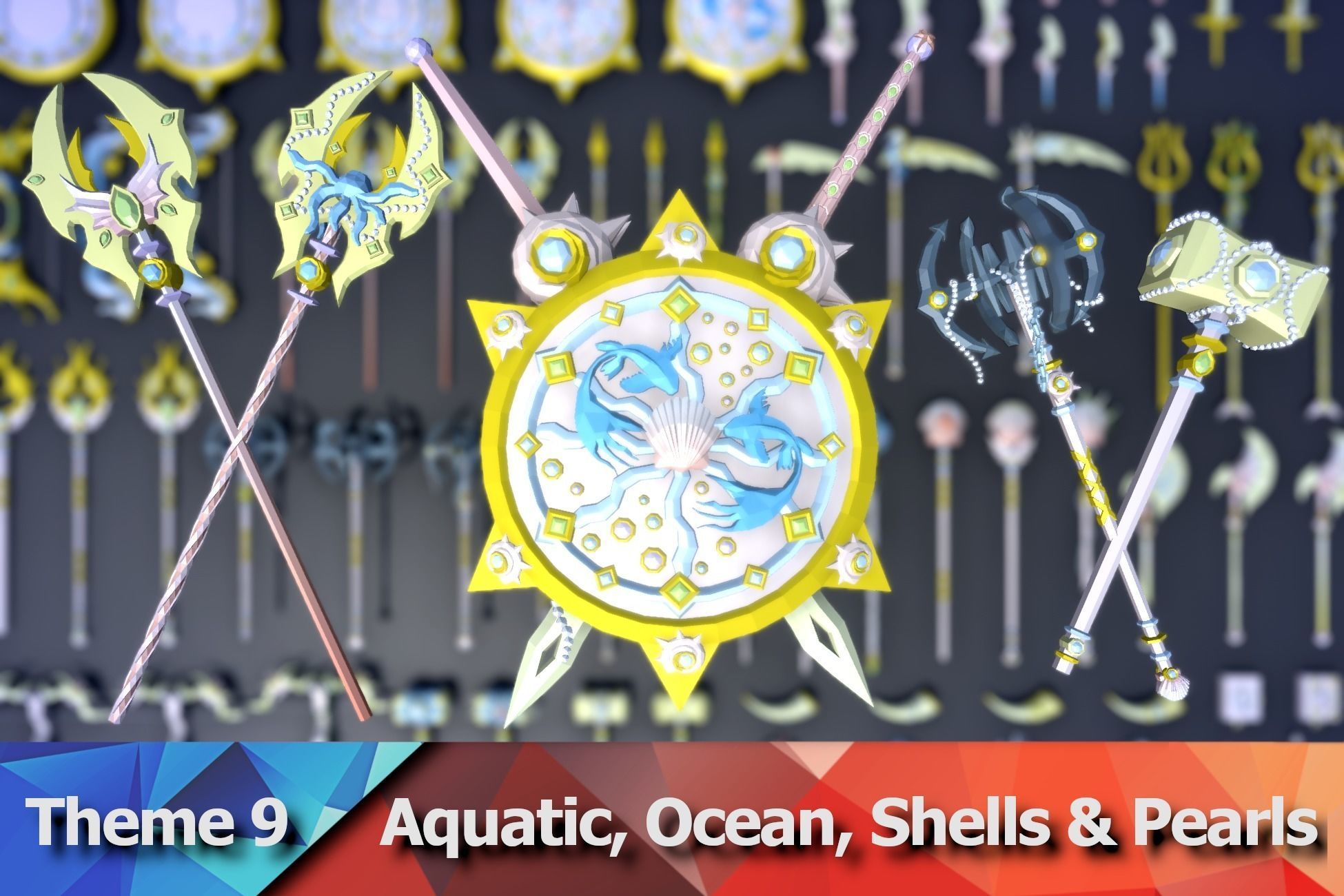 900 Low Poly Fantasy RPG Weapons - Ultimate 3D Pack Low-poly 3D model_11