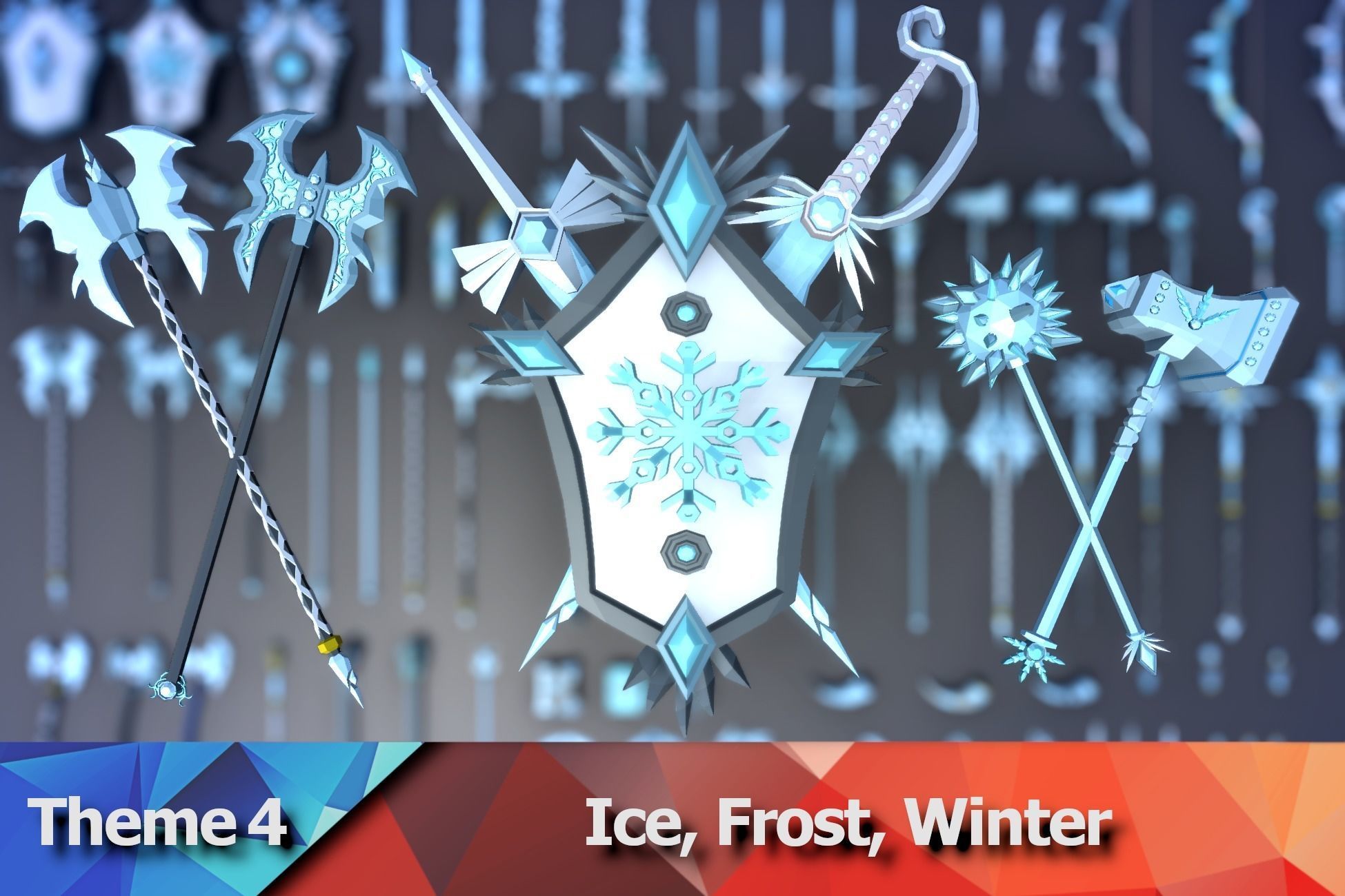 900 Low Poly Fantasy RPG Weapons - Ultimate 3D Pack Low-poly 3D model_6