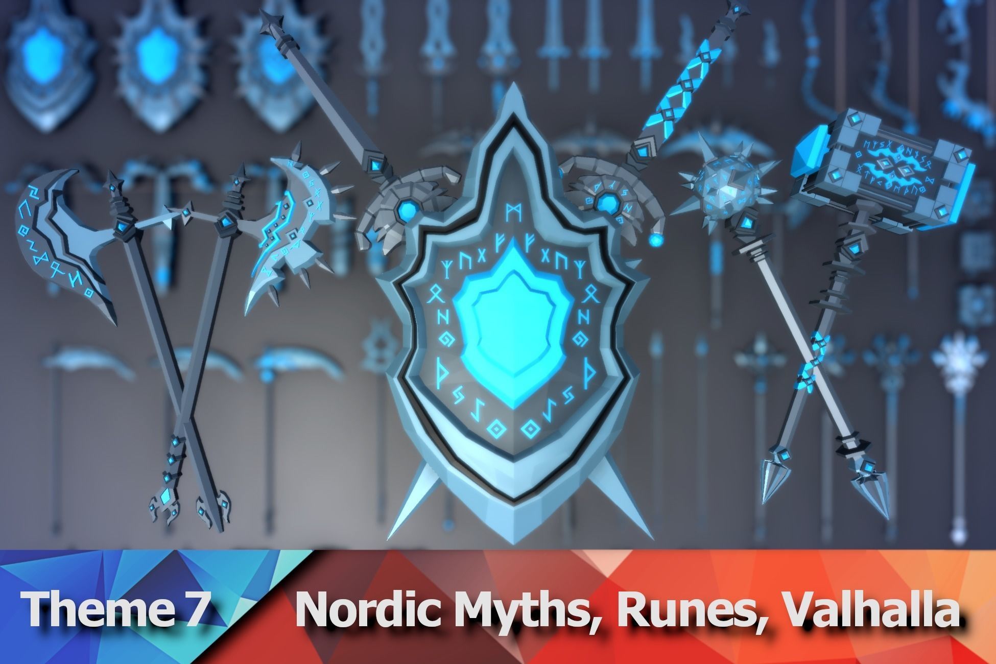 900 Low Poly Fantasy RPG Weapons - Ultimate 3D Pack Low-poly 3D model_9