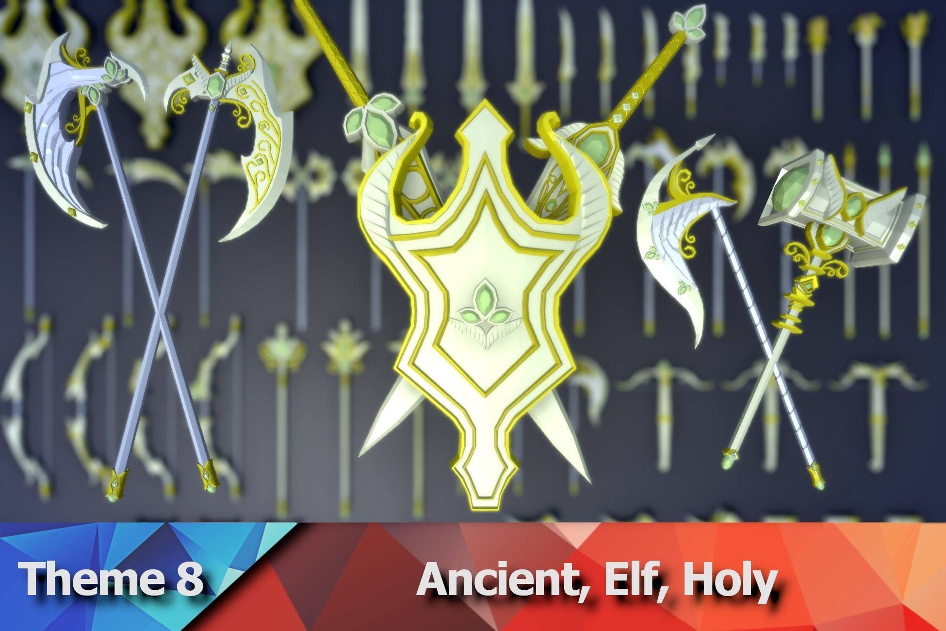 900 Low Poly Fantasy RPG Weapons - Ultimate 3D Pack Low-poly 3D model_10