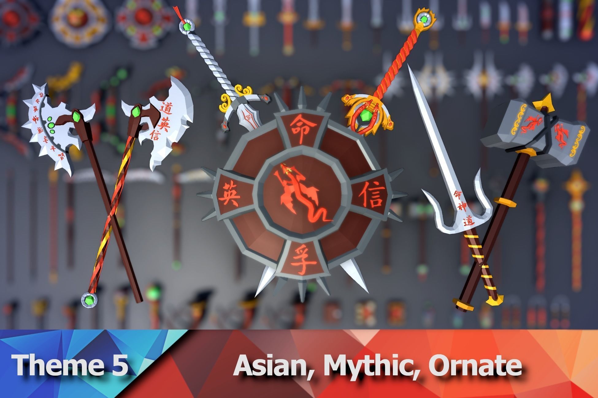 900 Low Poly Fantasy RPG Weapons - Ultimate 3D Pack Low-poly 3D model_7