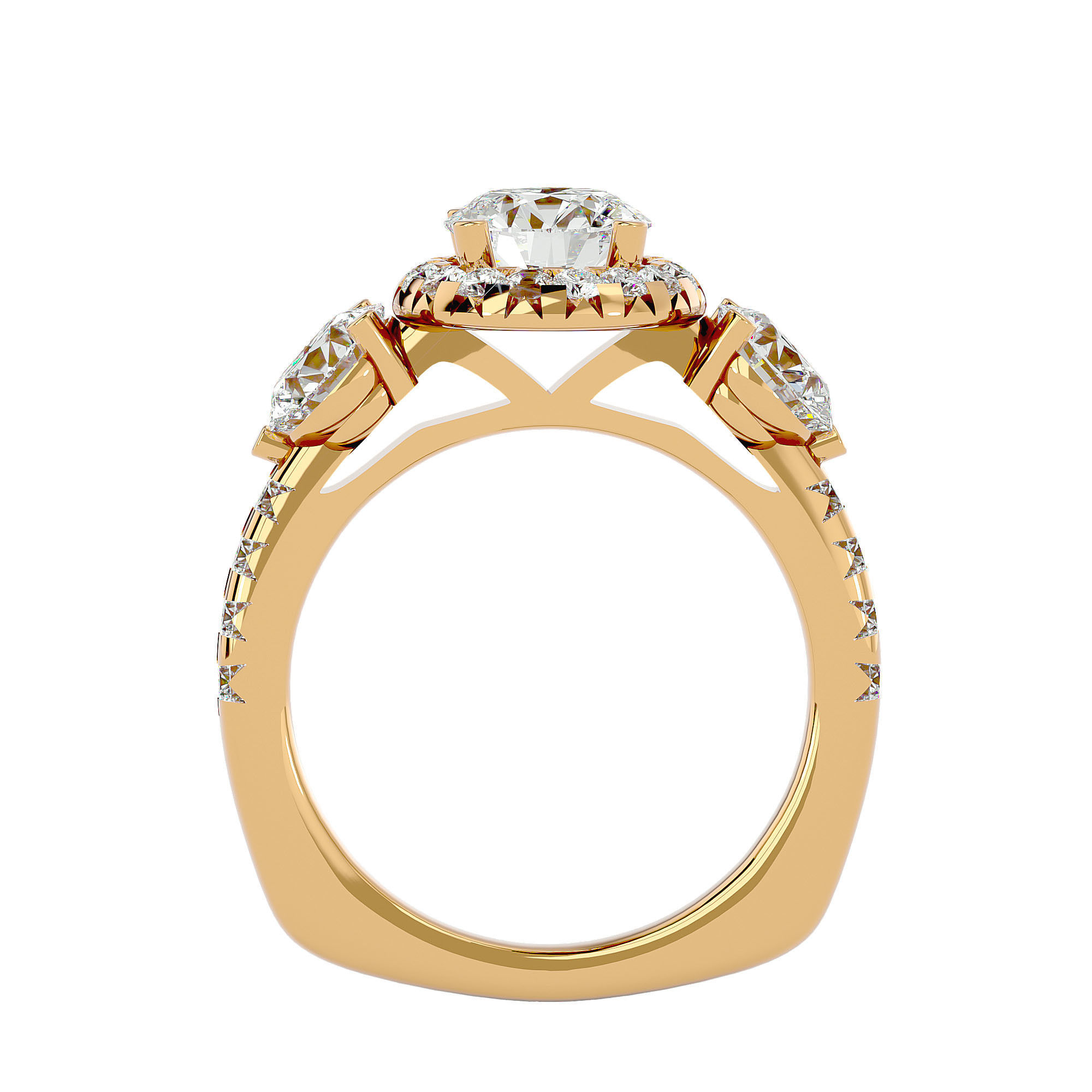 Tri Diamond solitaire wedding engagement ring with 360 view 3D print model_8