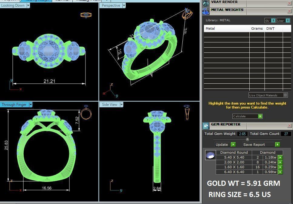 Tri Diamond solitaire wedding engagement ring with 360 view 3D print model_6