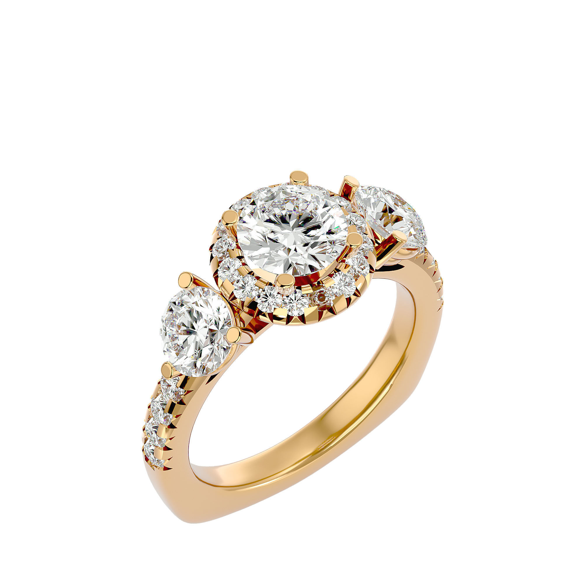 Tri Diamond solitaire wedding engagement ring with 360 view 3D print model_14