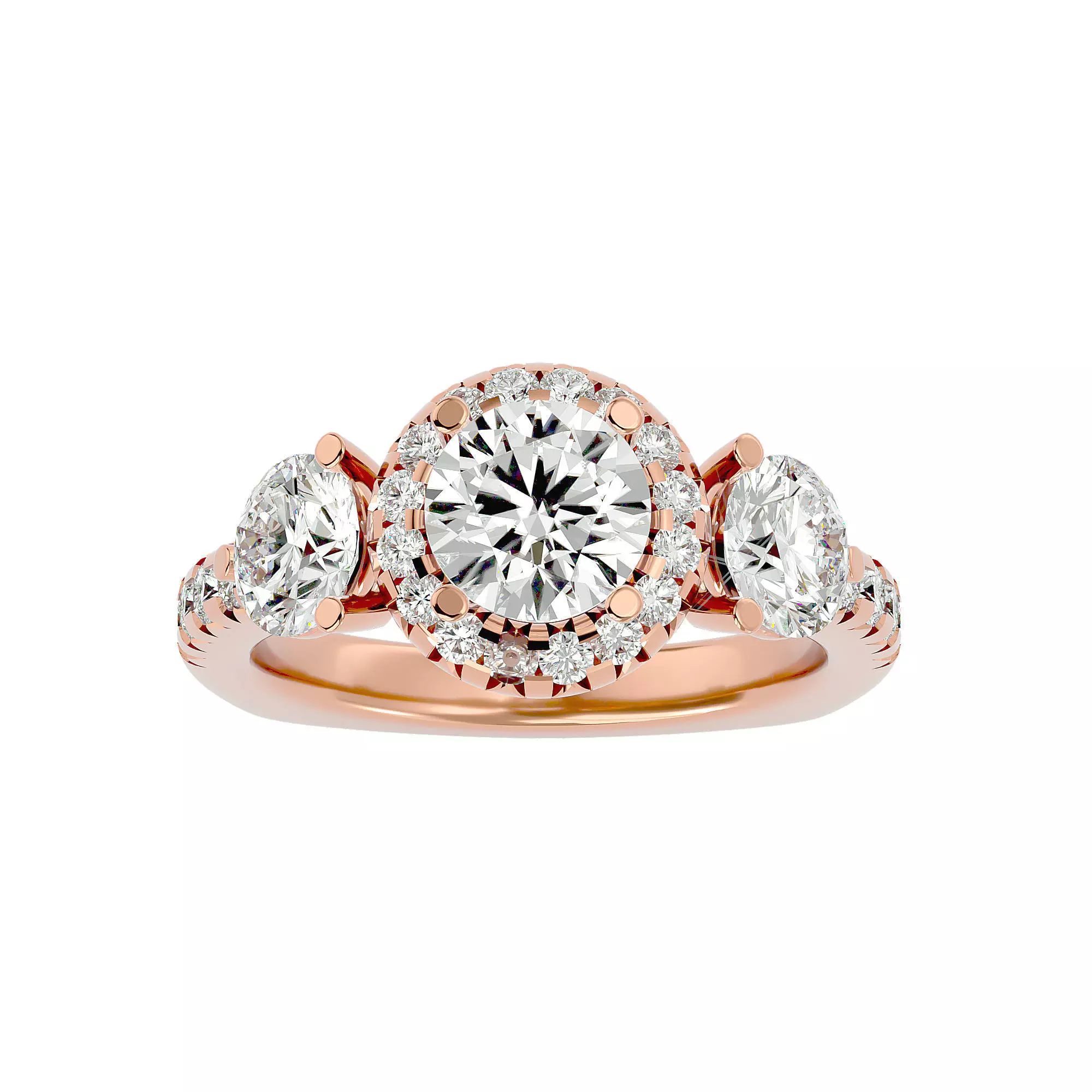 Tri Diamond solitaire wedding engagement ring with 360 view 3D print model_0