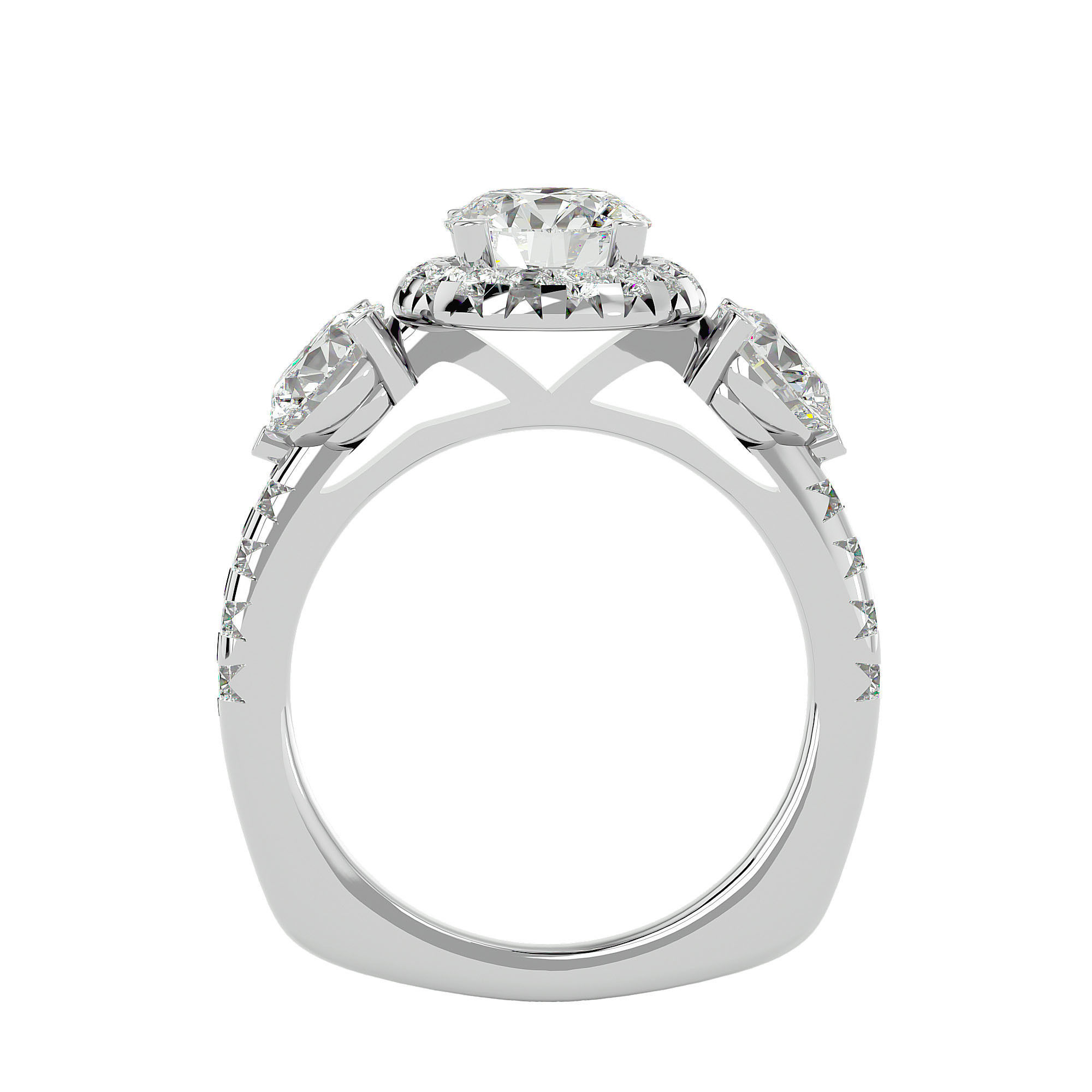 Tri Diamond solitaire wedding engagement ring with 360 view 3D print model_7