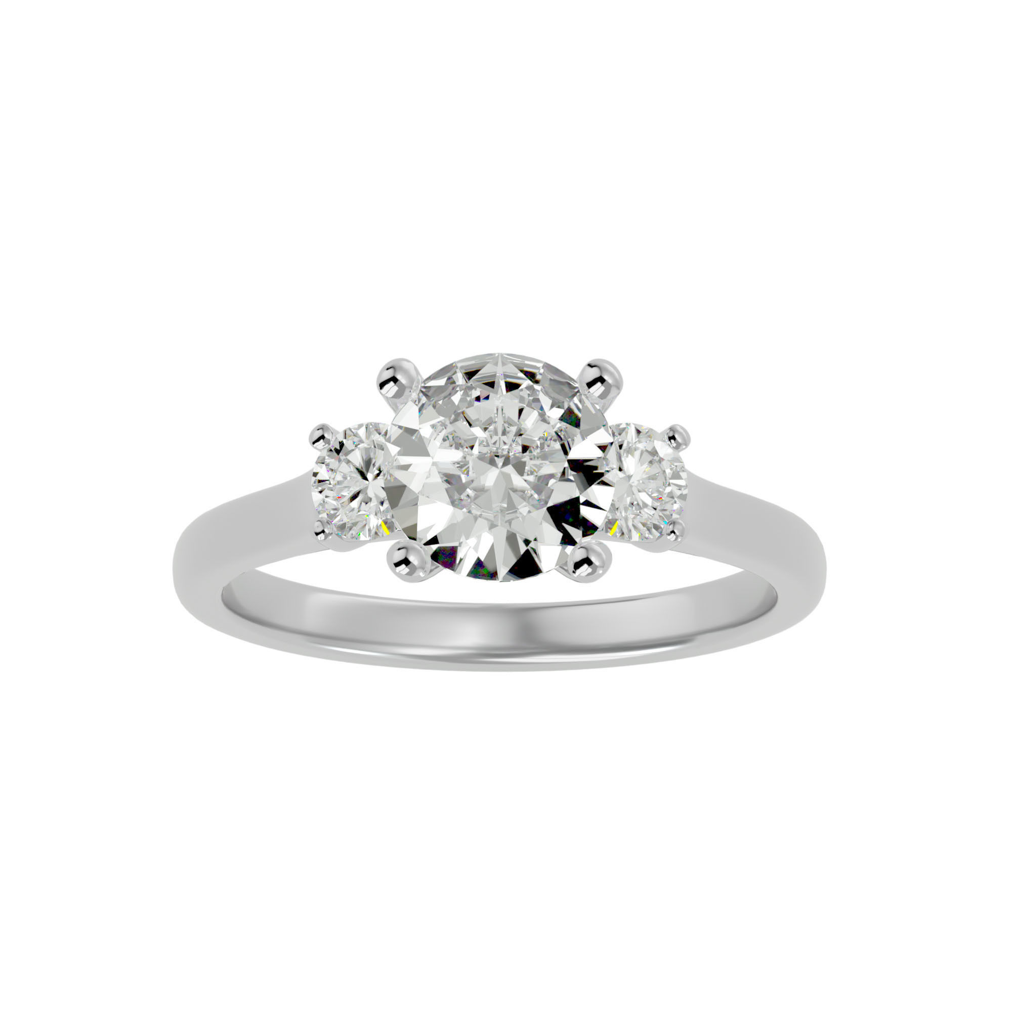 Tri Diamond solitaire wedding engagement ring with 360 view 3D print model_2