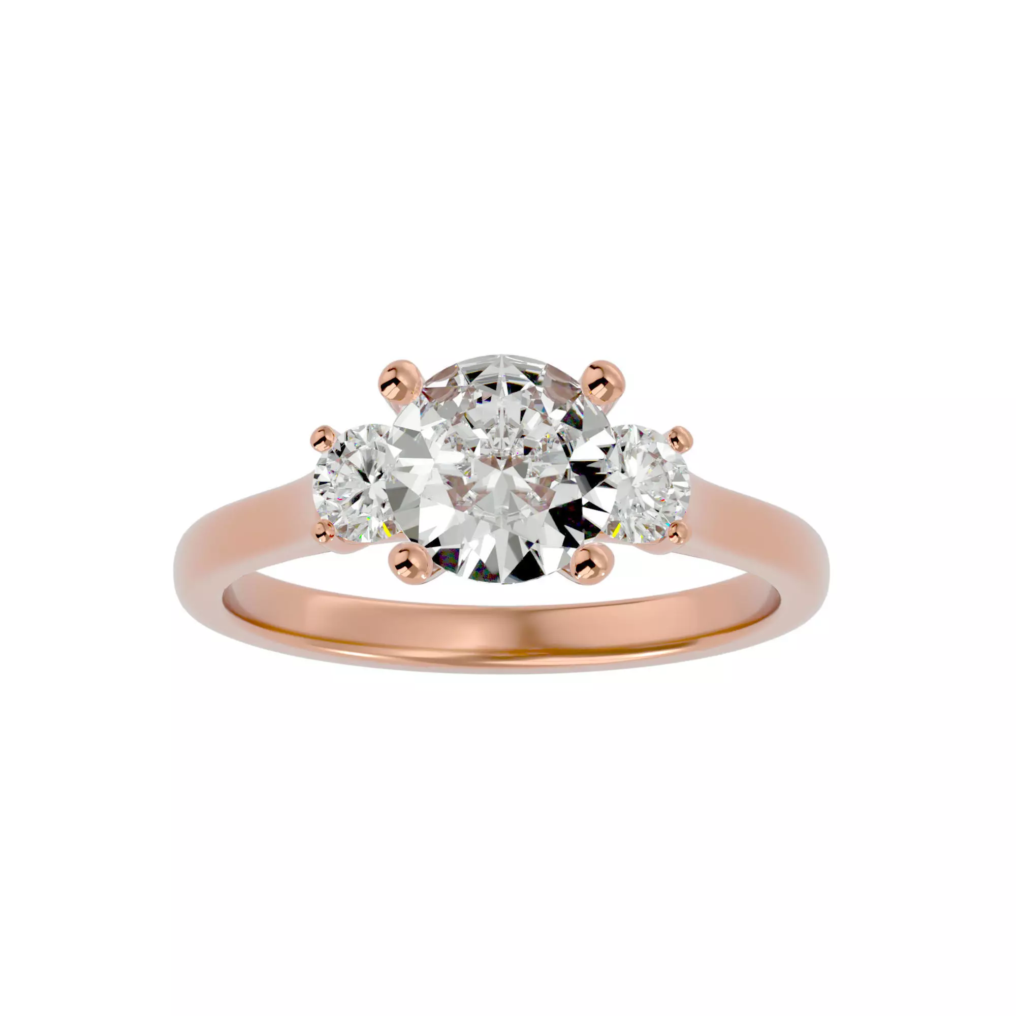 Tri Diamond solitaire wedding engagement ring with 360 view 3D print model_0