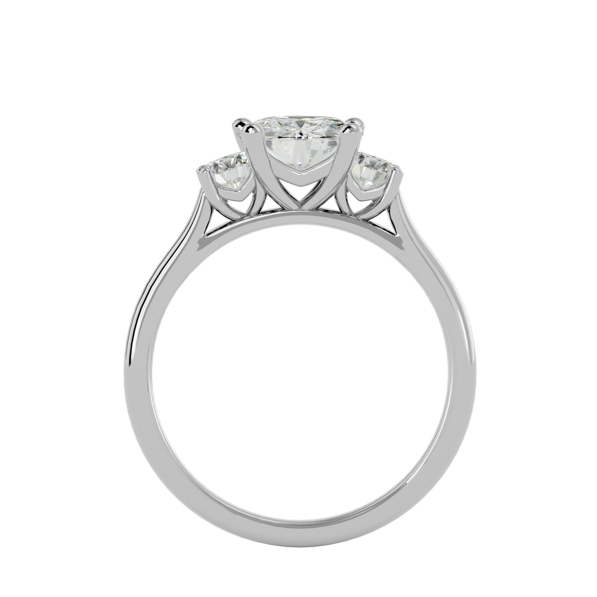 Tri Diamond solitaire wedding engagement ring with 360 view 3D print model_3