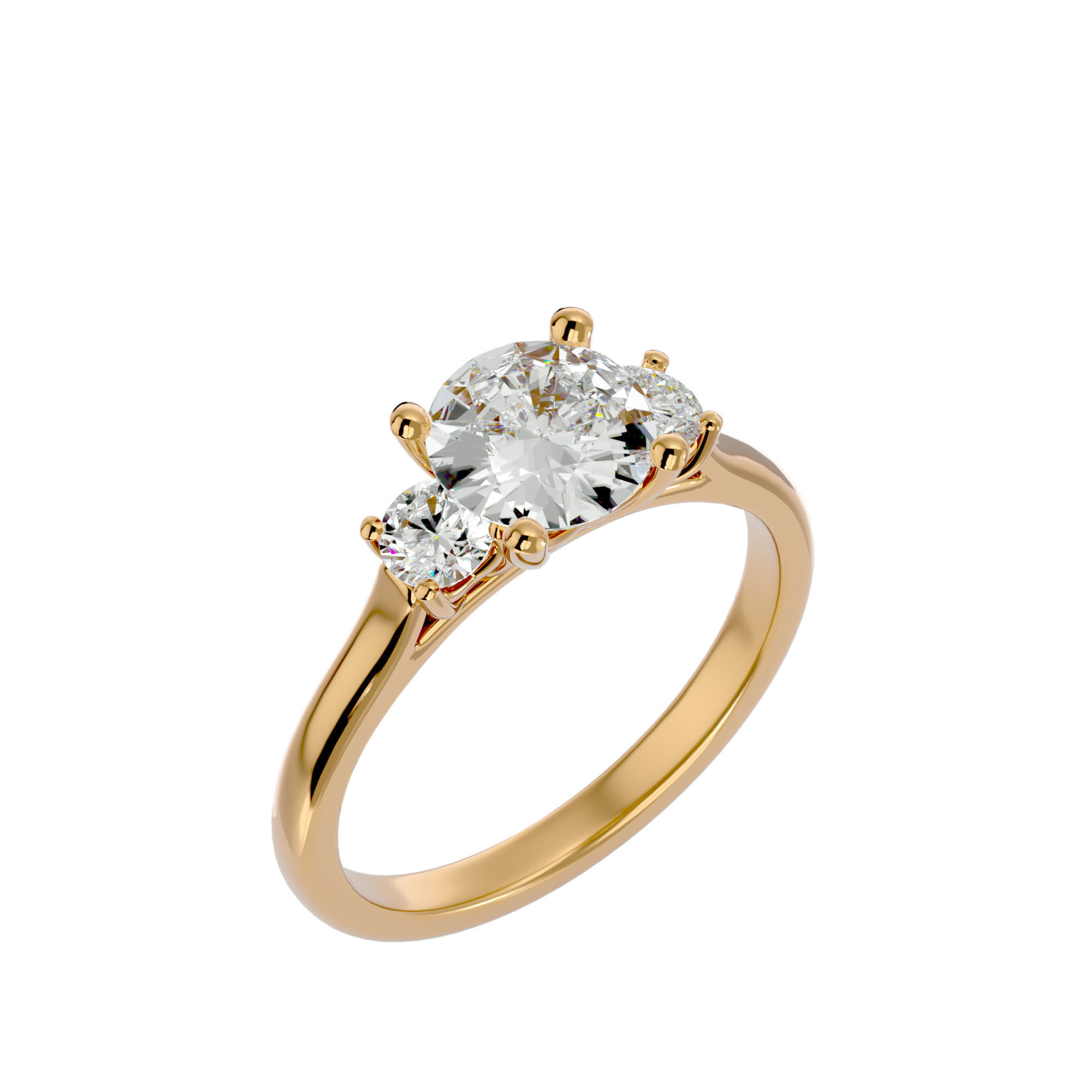 Tri Diamond solitaire wedding engagement ring with 360 view 3D print model_11