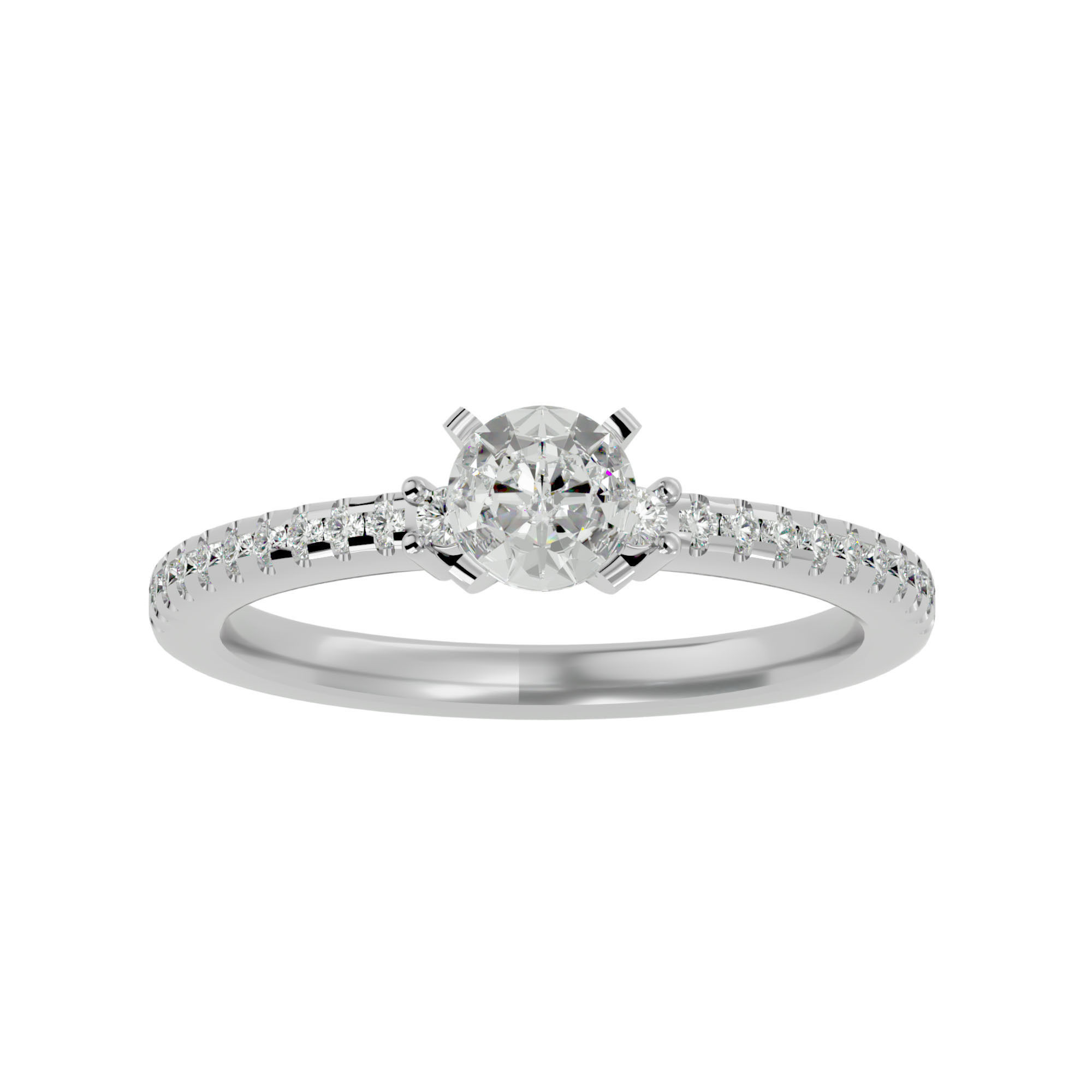Tri Diamond solitaire wedding engagement ring with 360 view 3D print model_2
