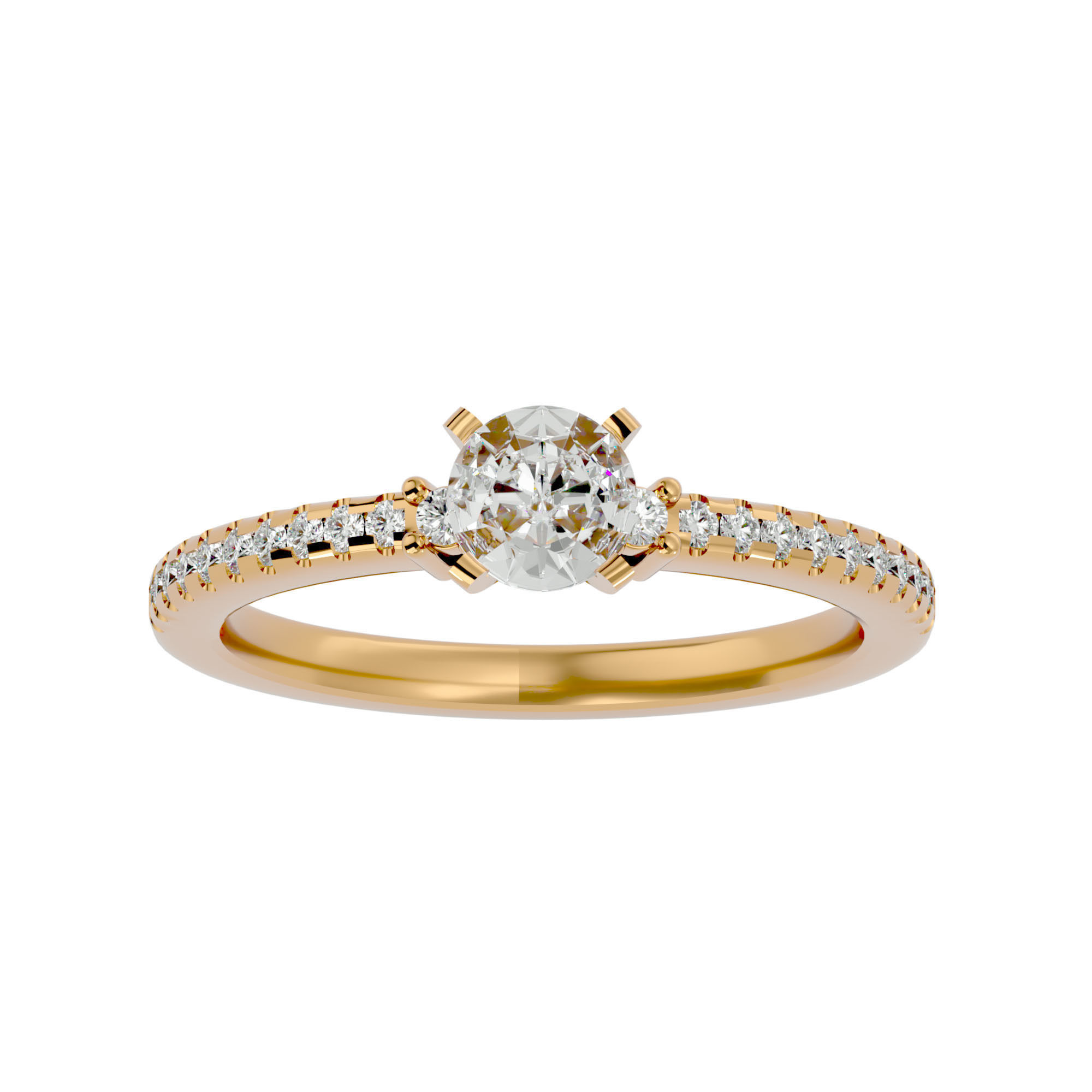 Tri Diamond solitaire wedding engagement ring with 360 view 3D print model_1