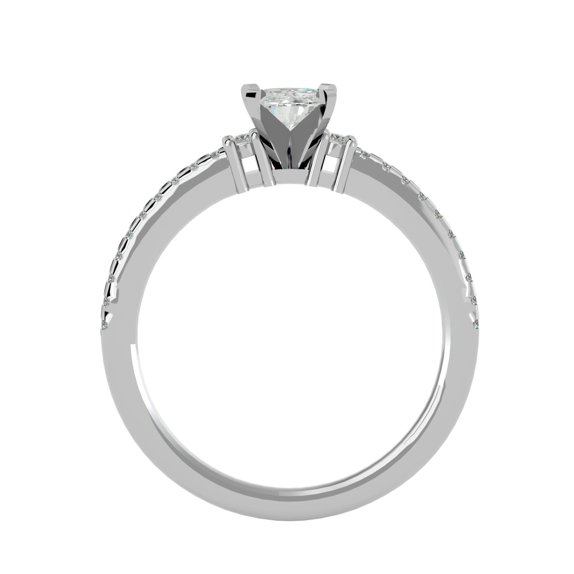 Tri Diamond solitaire wedding engagement ring with 360 view 3D print model_3
