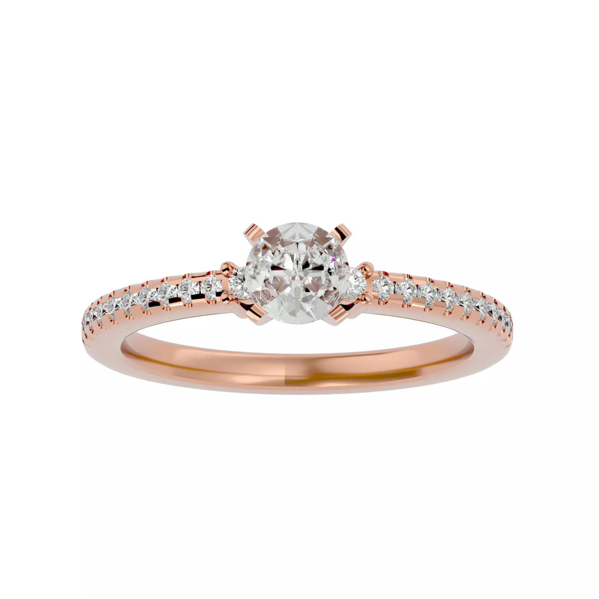 Tri Diamond solitaire wedding engagement ring with 360 view 3D print model_0