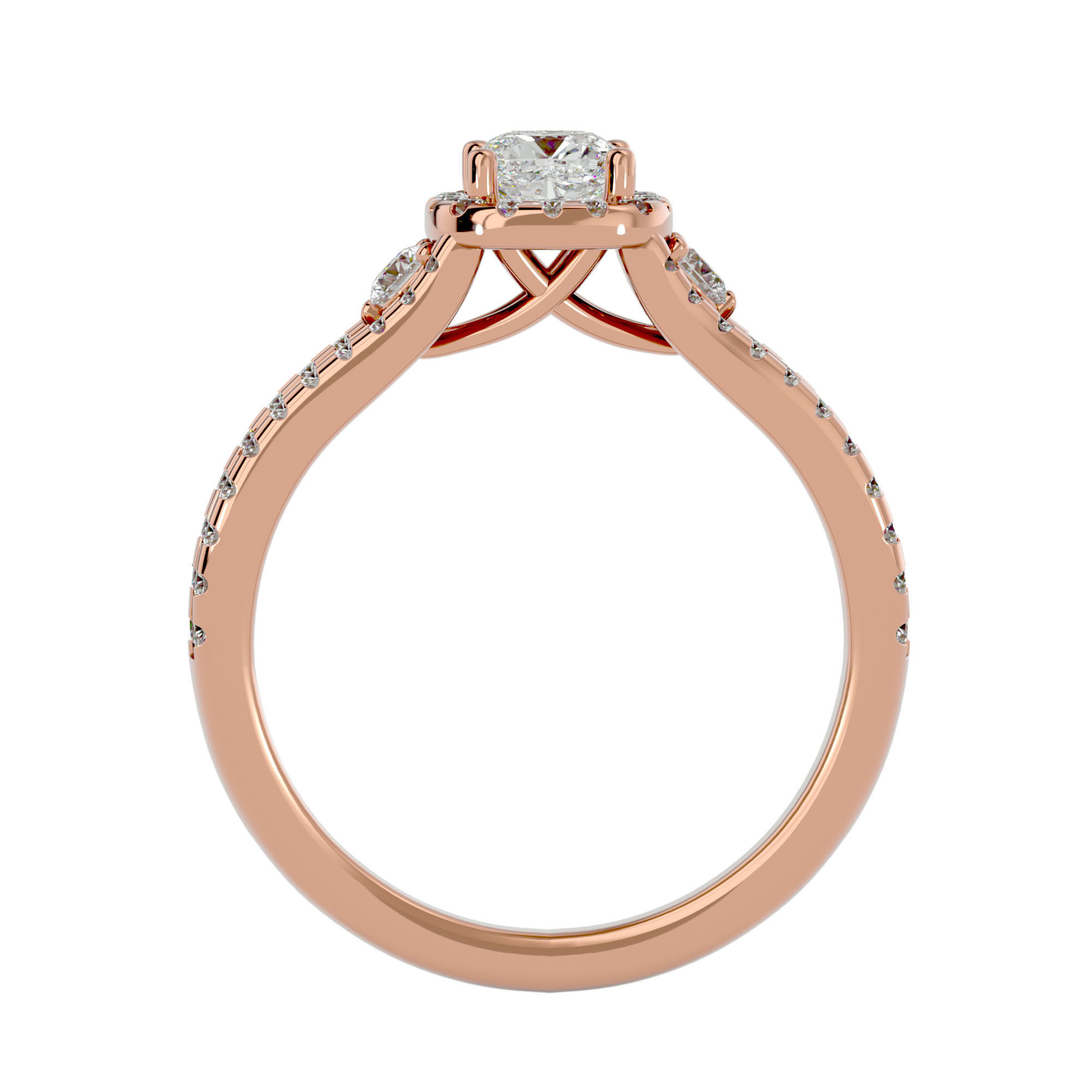 Tri Diamond solitaire wedding engagement ring with 360 view 3D print model_6