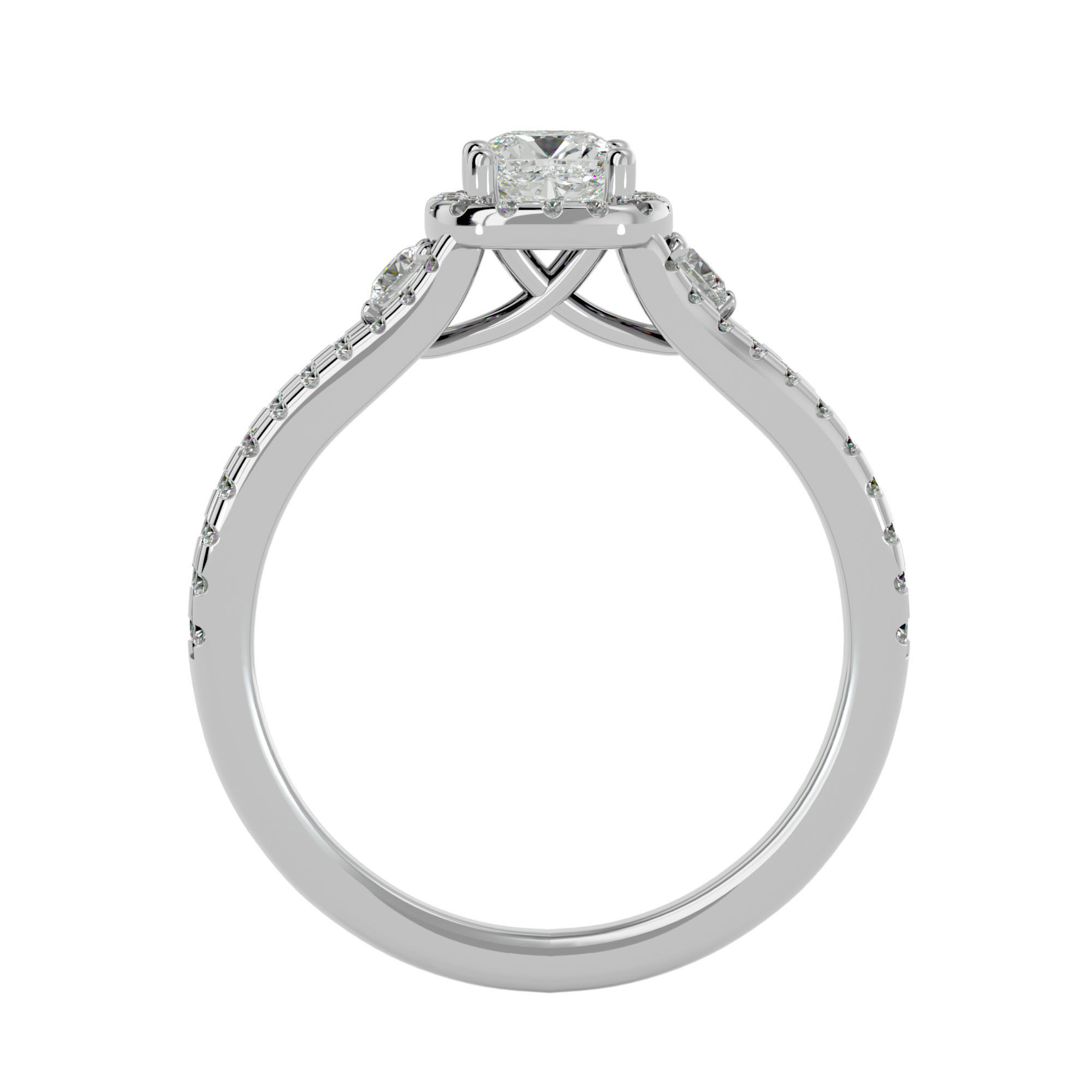 Tri Diamond solitaire wedding engagement ring with 360 view 3D print model_4