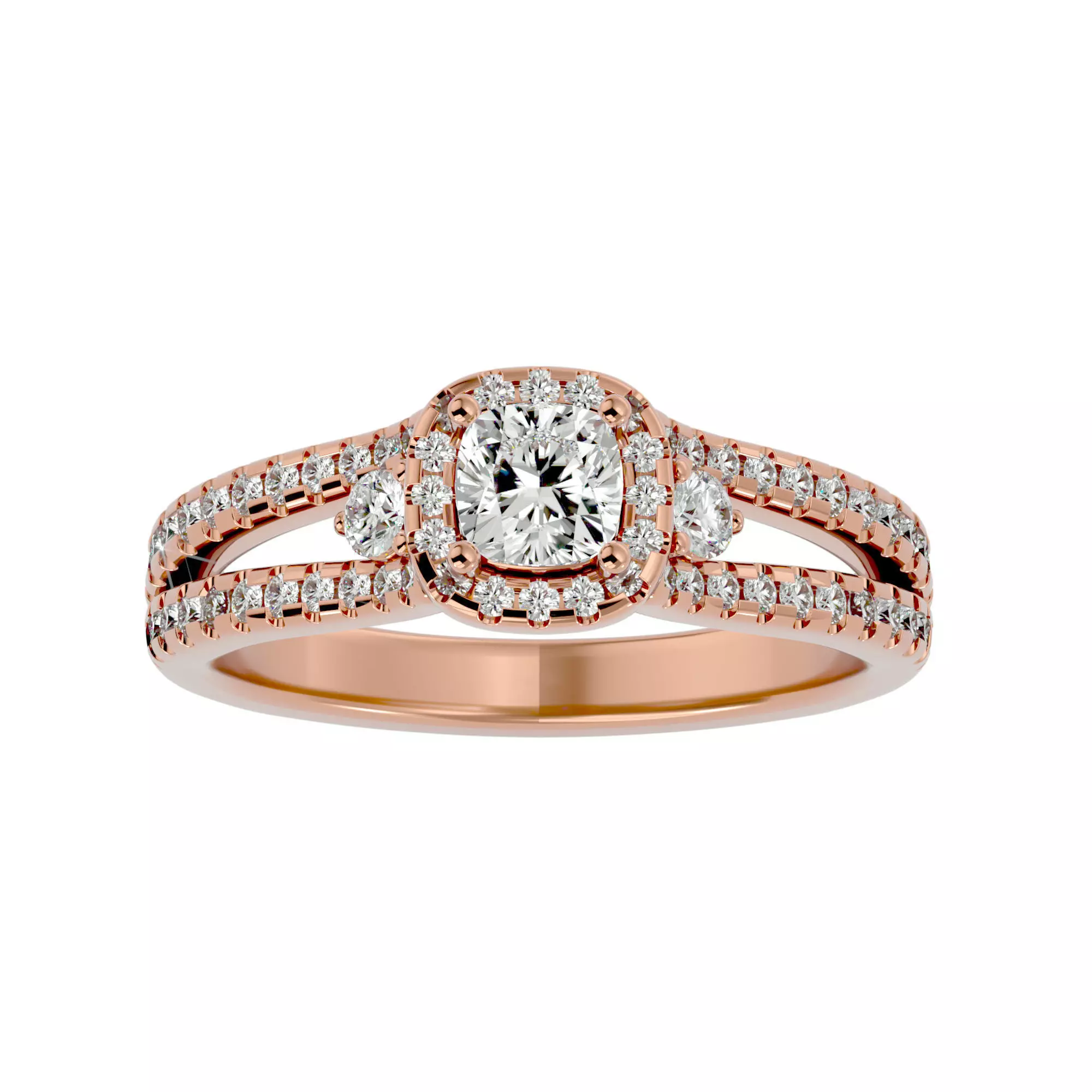 Tri Diamond solitaire wedding engagement ring with 360 view 3D print model_0