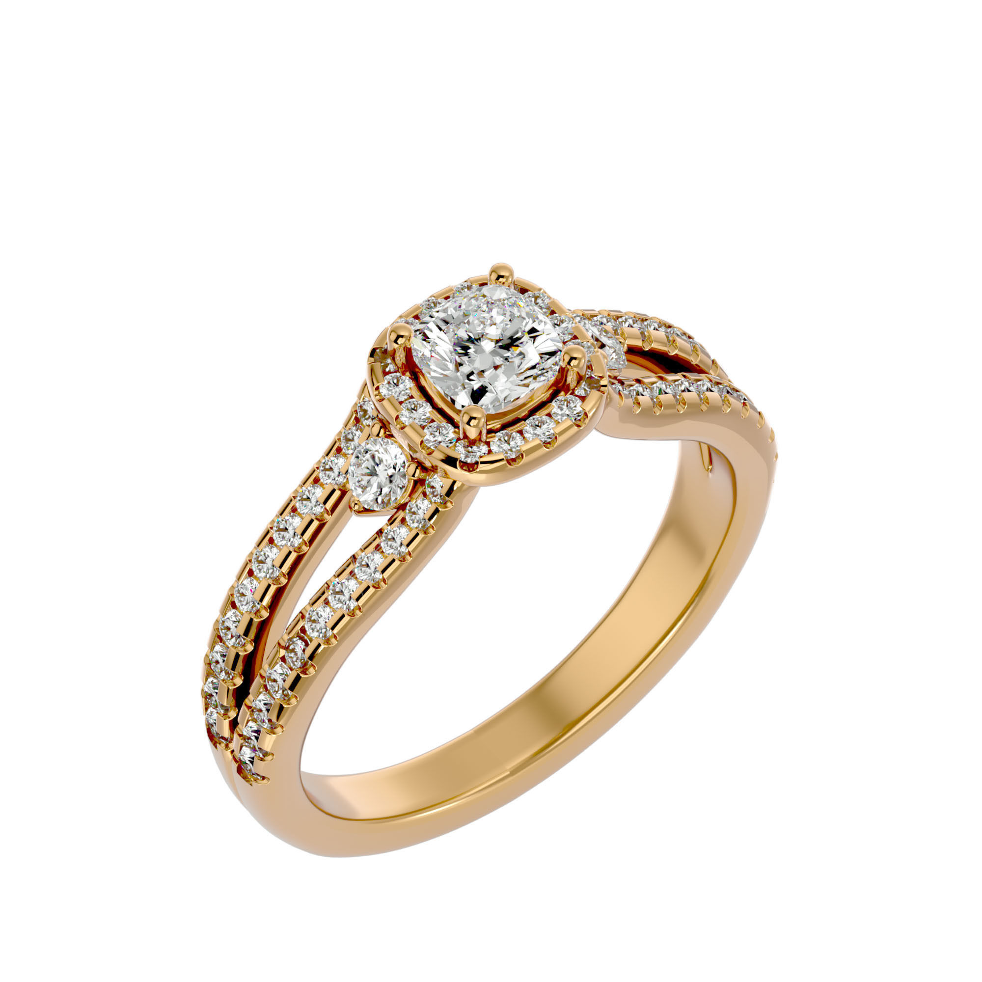 Tri Diamond solitaire wedding engagement ring with 360 view 3D print model_11