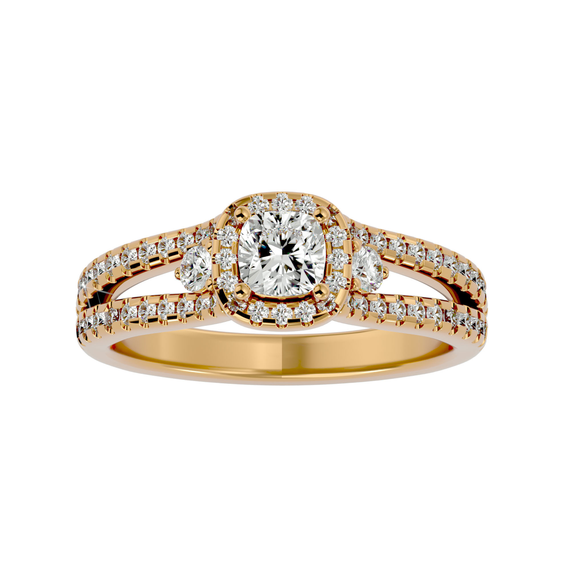 Tri Diamond solitaire wedding engagement ring with 360 view 3D print model_1