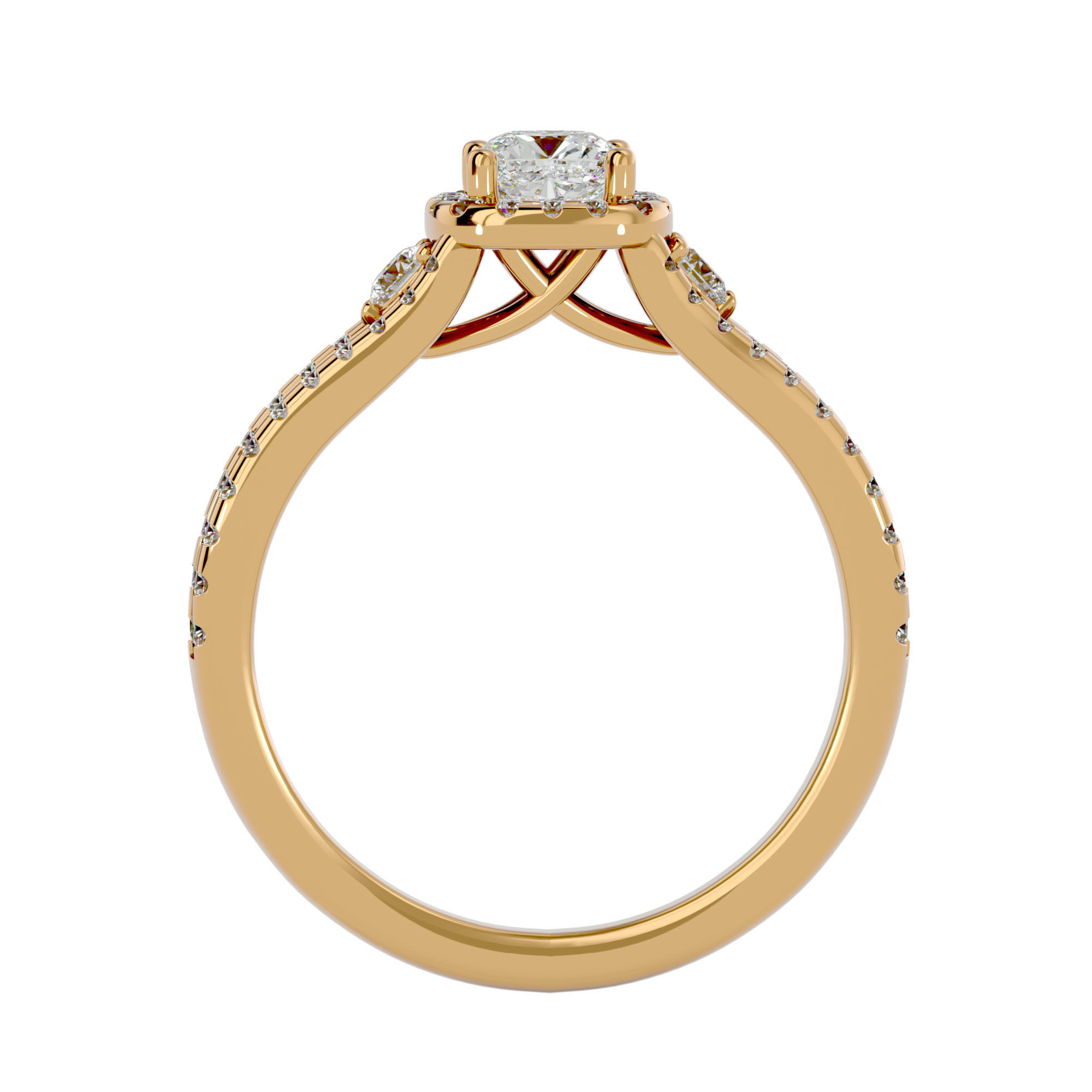 Tri Diamond solitaire wedding engagement ring with 360 view 3D print model_5