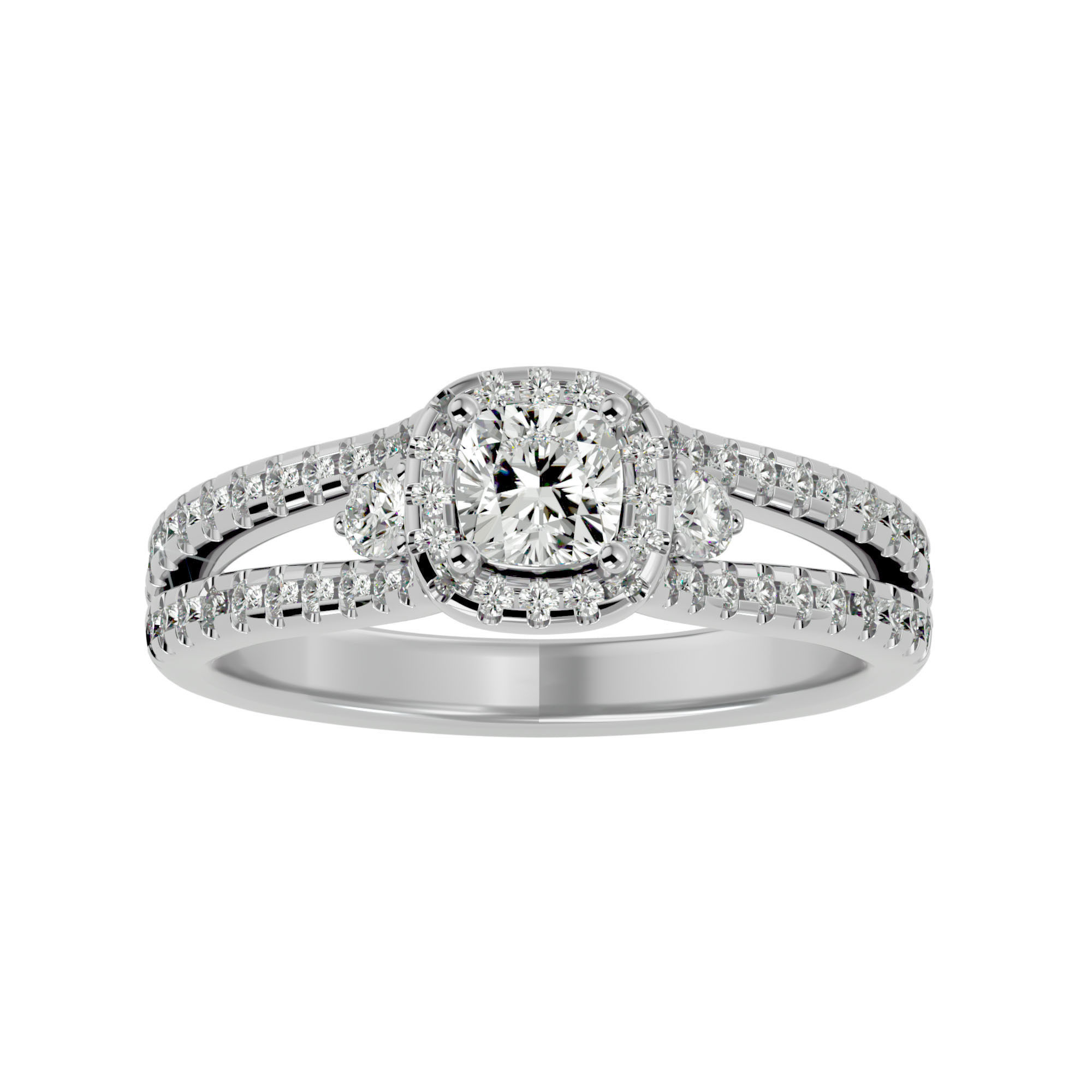 Tri Diamond solitaire wedding engagement ring with 360 view 3D print model_2
