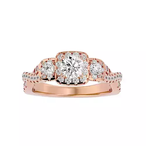 Tri Diamond solitaire wedding engagement ring with 360 view 3D print model
