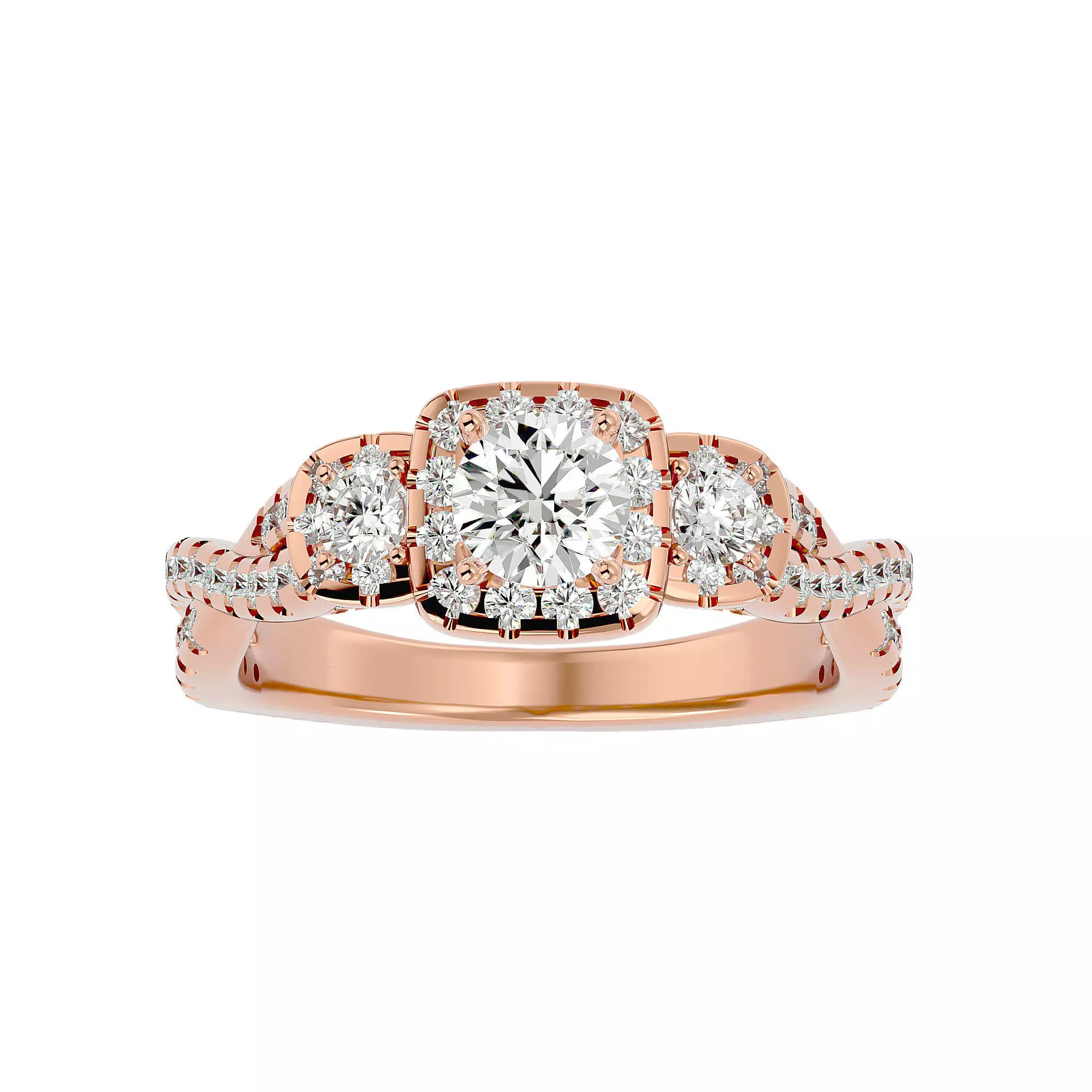 Tri Diamond solitaire wedding engagement ring with 360 view 3D print model_0