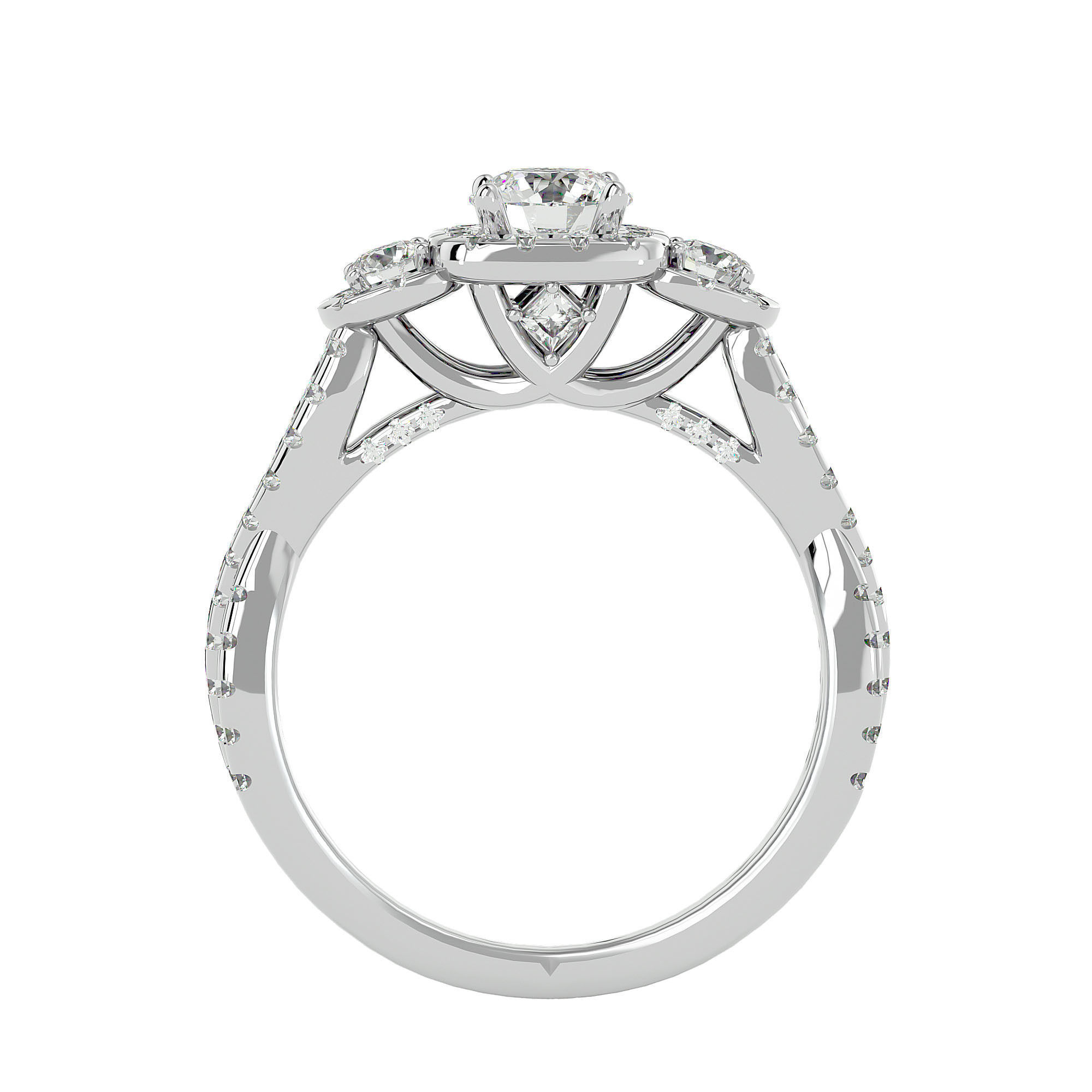 Tri Diamond solitaire wedding engagement ring with 360 view 3D print model_3
