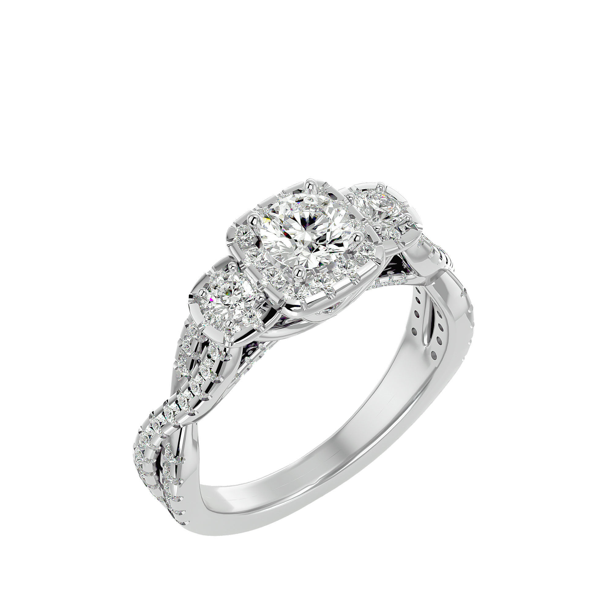 Tri Diamond solitaire wedding engagement ring with 360 view 3D print model_10