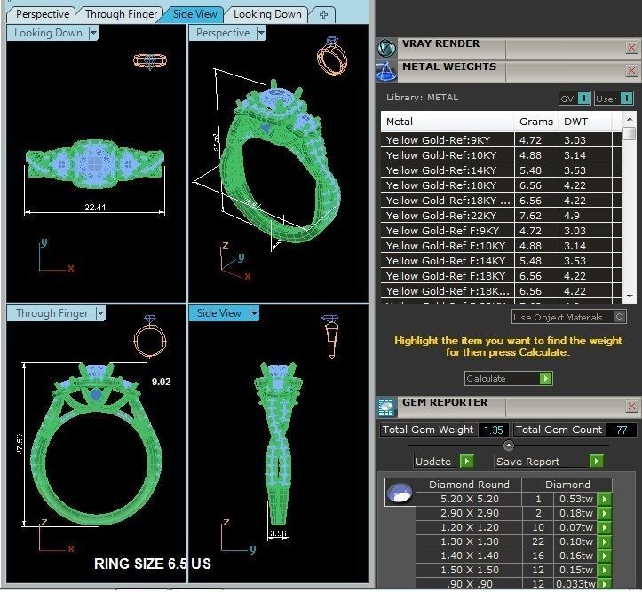 Tri Diamond solitaire wedding engagement ring with 360 view 3D print model_4