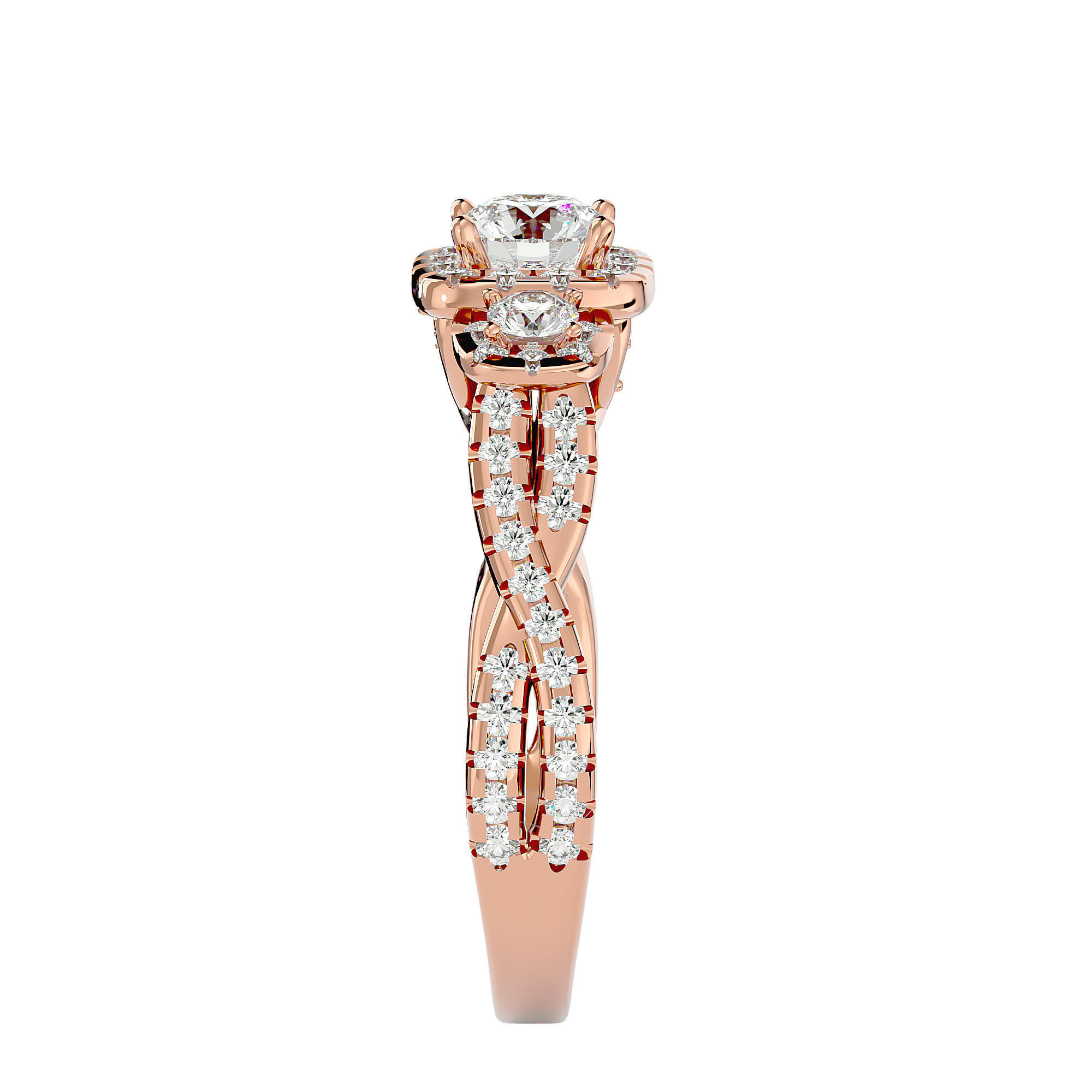 Tri Diamond solitaire wedding engagement ring with 360 view 3D print model_8