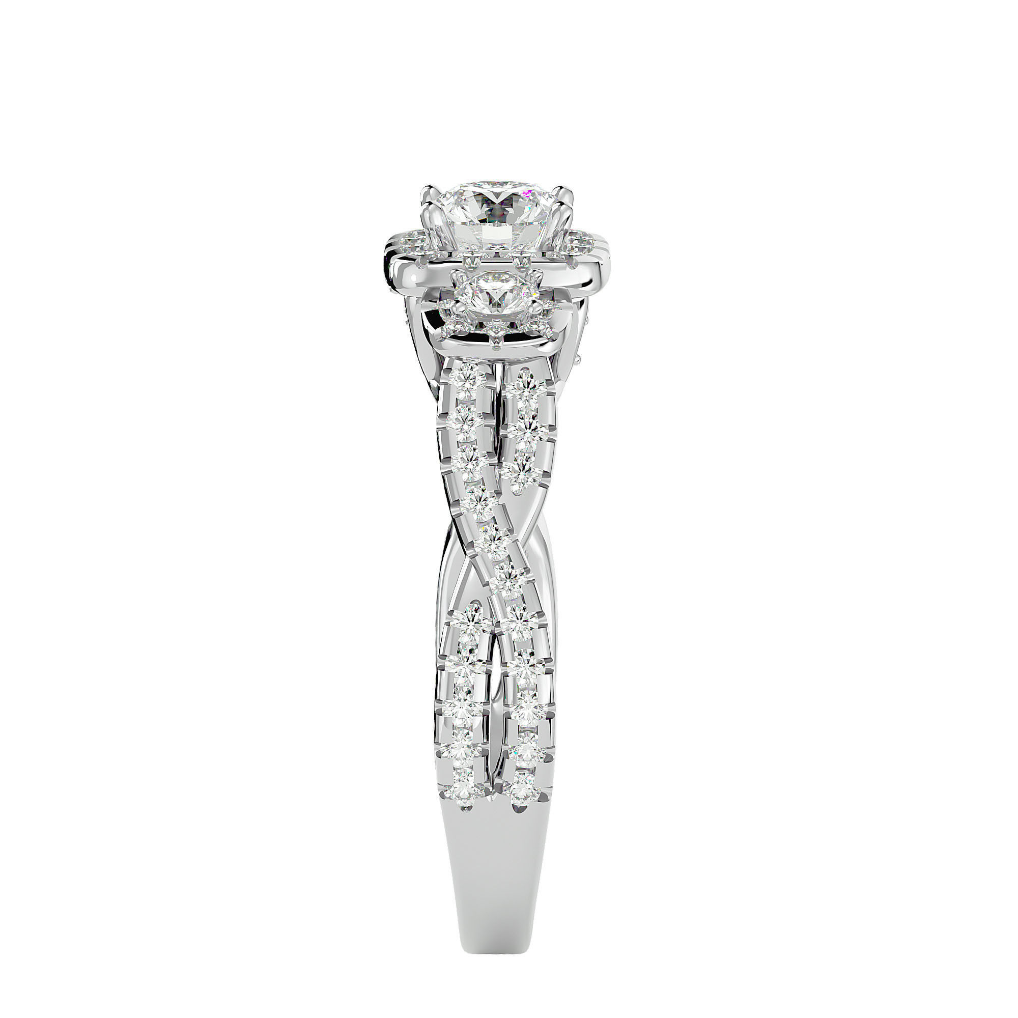 Tri Diamond solitaire wedding engagement ring with 360 view 3D print model_9