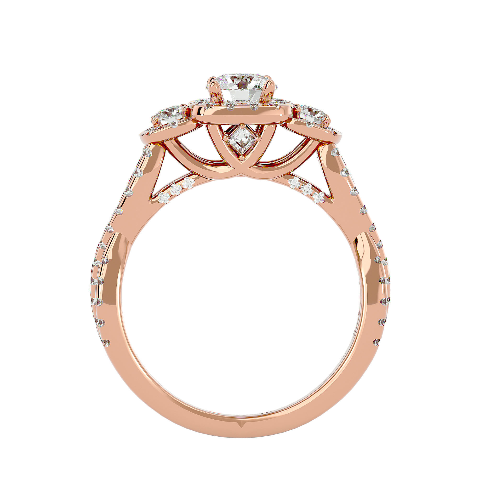 Tri Diamond solitaire wedding engagement ring with 360 view 3D print model_6