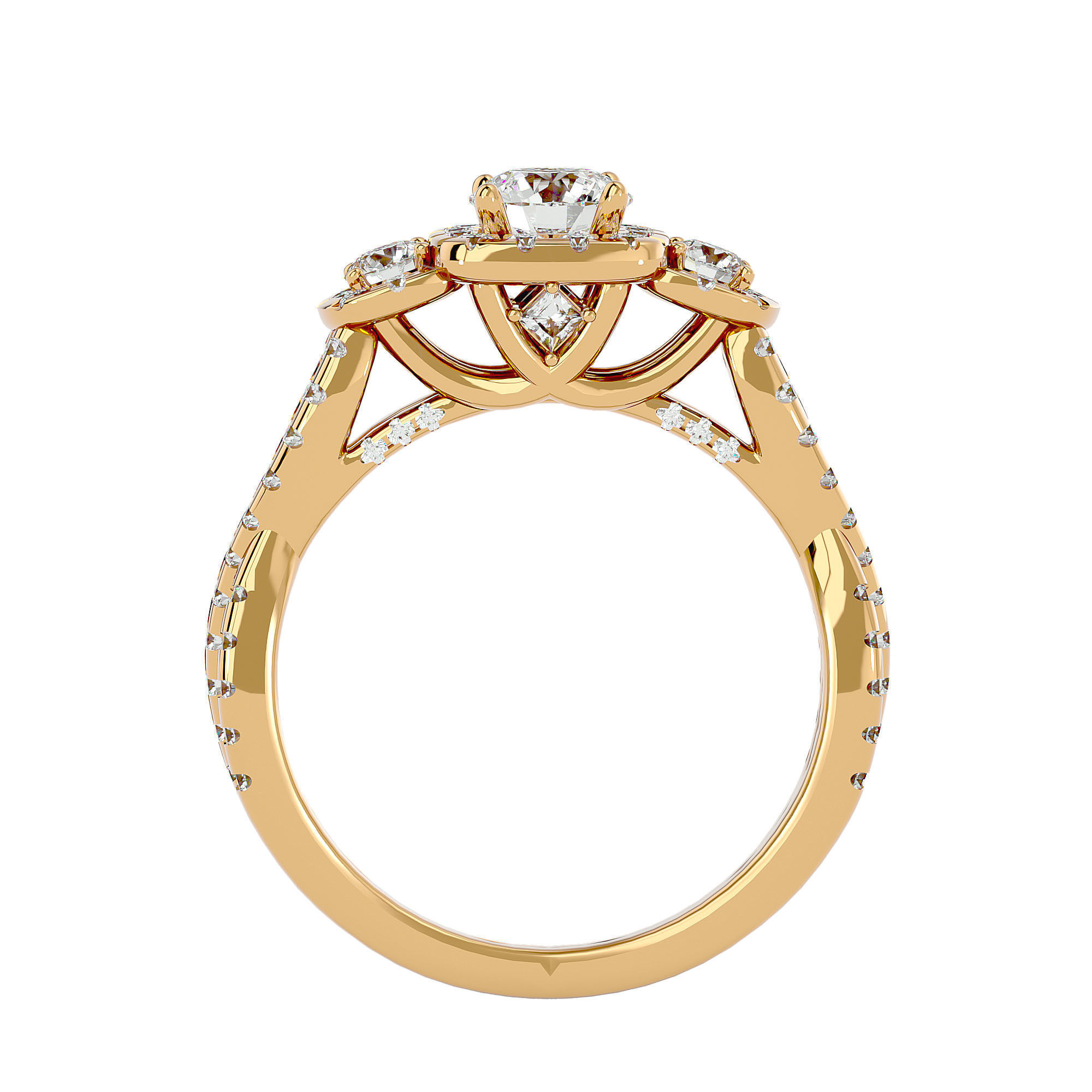 Tri Diamond solitaire wedding engagement ring with 360 view 3D print model_5