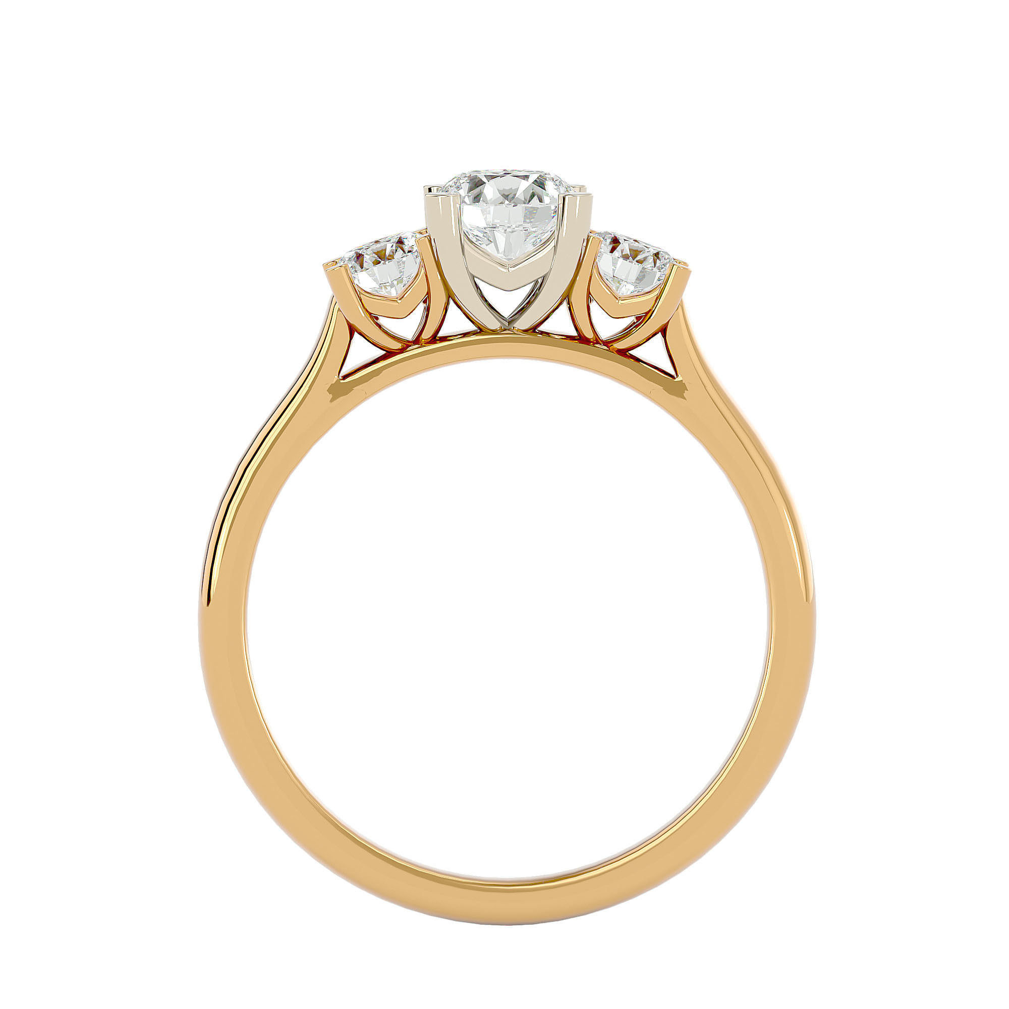 Tri Diamond solitaire wedding engagement ring with 360 view 3D print model_4