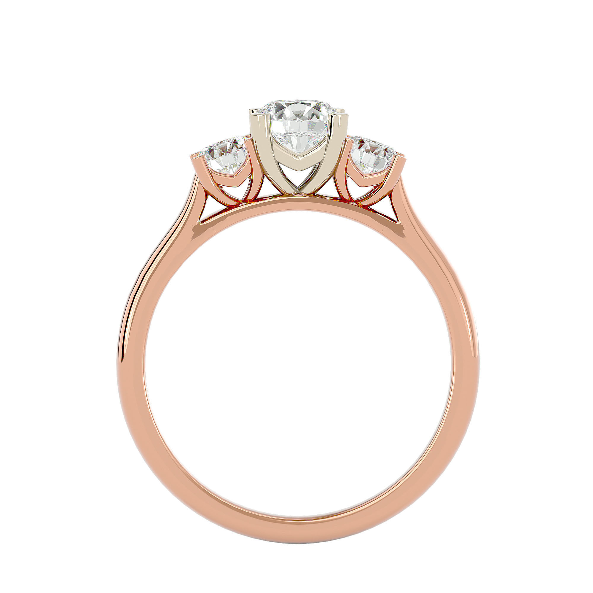 Tri Diamond solitaire wedding engagement ring with 360 view 3D print model_5