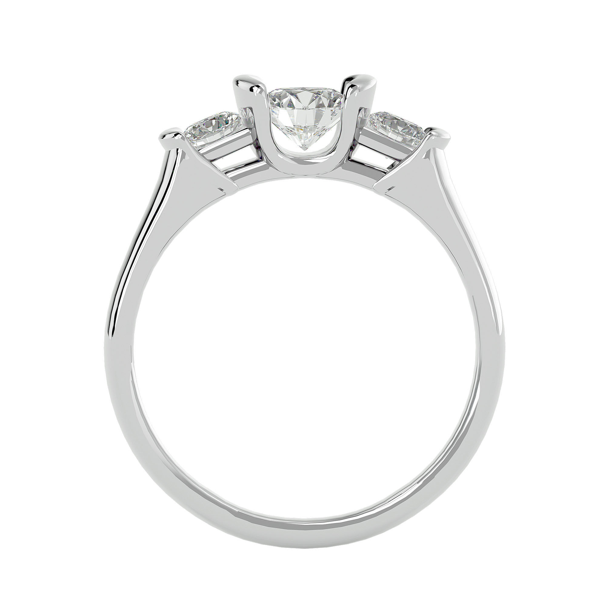 Tri Diamond solitaire wedding engagement ring with 360 view 3D print model_3