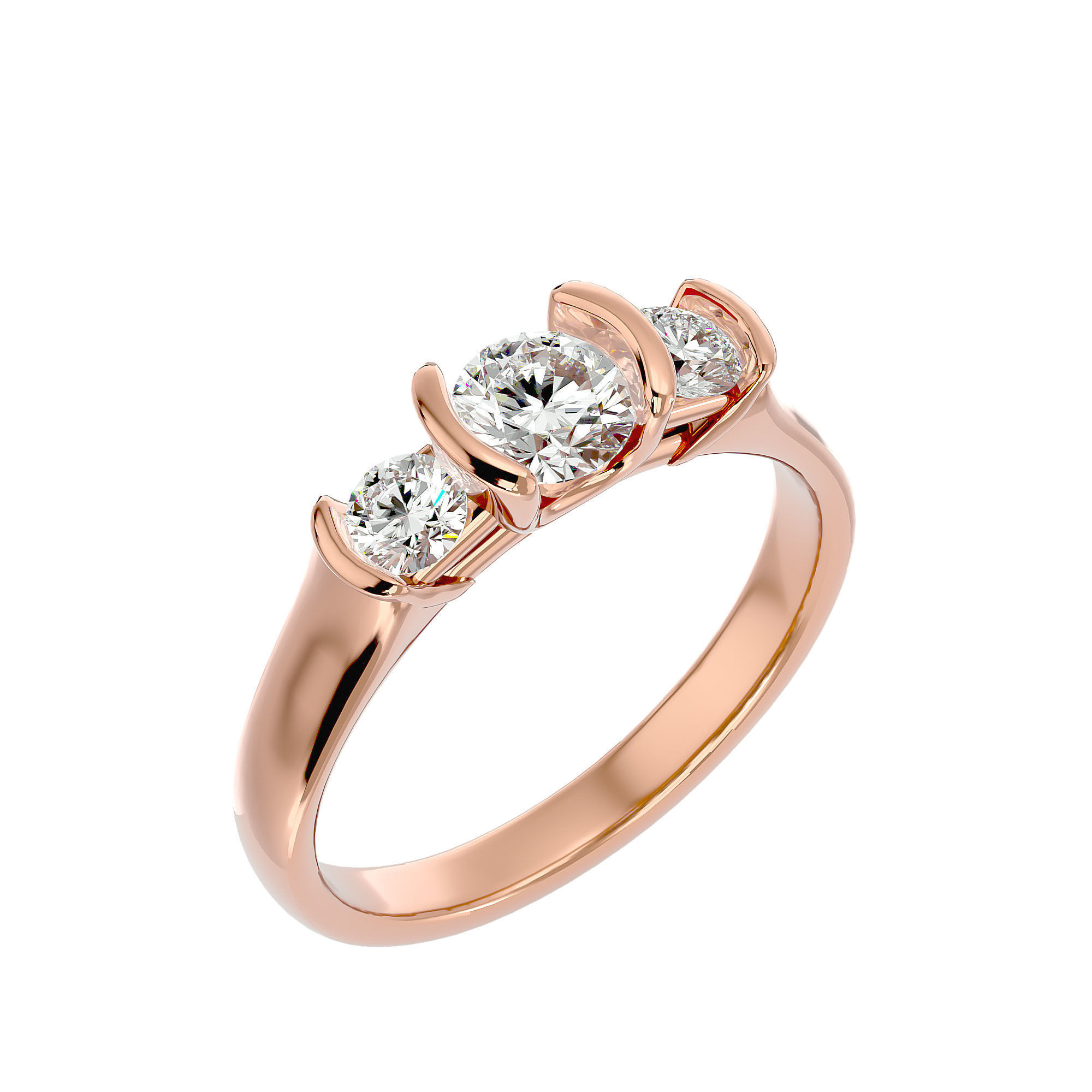 Tri Diamond solitaire wedding engagement ring with 360 view 3D print model_12