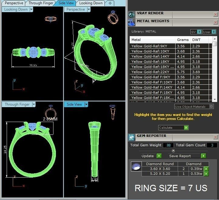 Tri Diamond solitaire wedding engagement ring with 360 view 3D print model_6